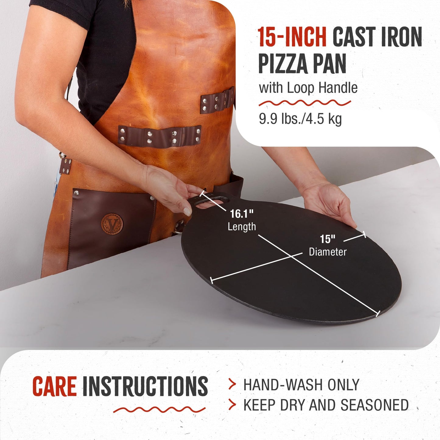 Victoria 15-Inch Cast Iron Tawa Dosa Pan, Pizza Pan with a Loop Handle, Crepe Tawa Preseasoned with Flaxseed Oil, Made in Colombia