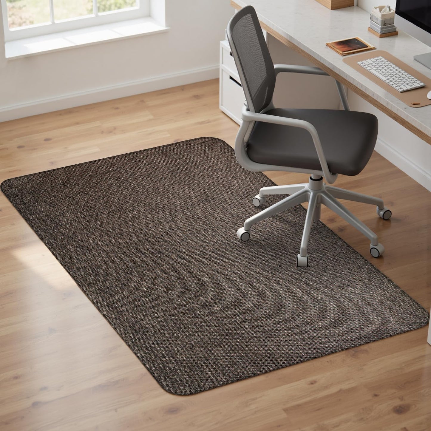 Sycoodeal Office Chair Mat for Hardwood & Tile Floor,Computer Gaming Chair Mat for Rolling Chairs Non-Curve, Anti-Slip, Heavy Duty Floor Protector for Home Office,Dark Coffee (48" x 55")