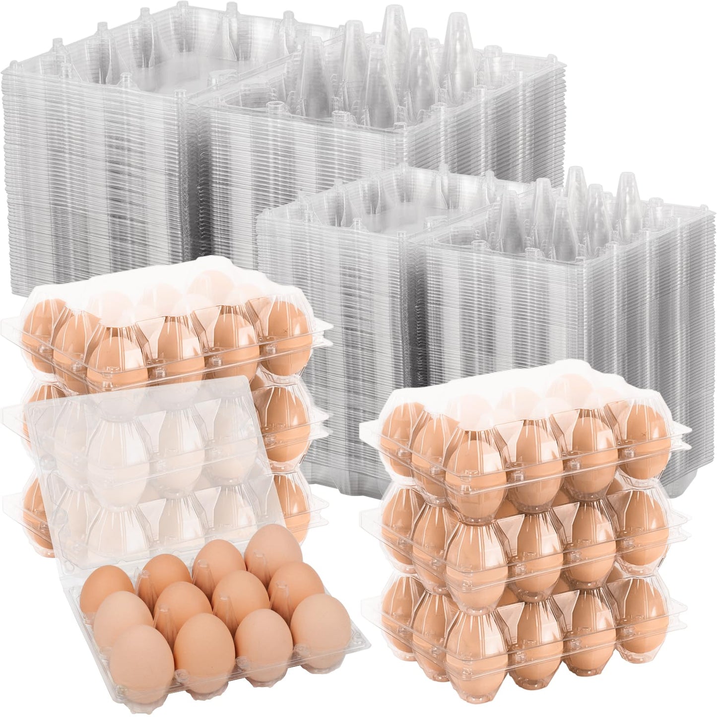Lixavaer 100 Pack Clear Plastic Egg Cartons, Reusable Stackable Egg Containers for Farm, Market & Fridge Storage, 3×4 Grid
