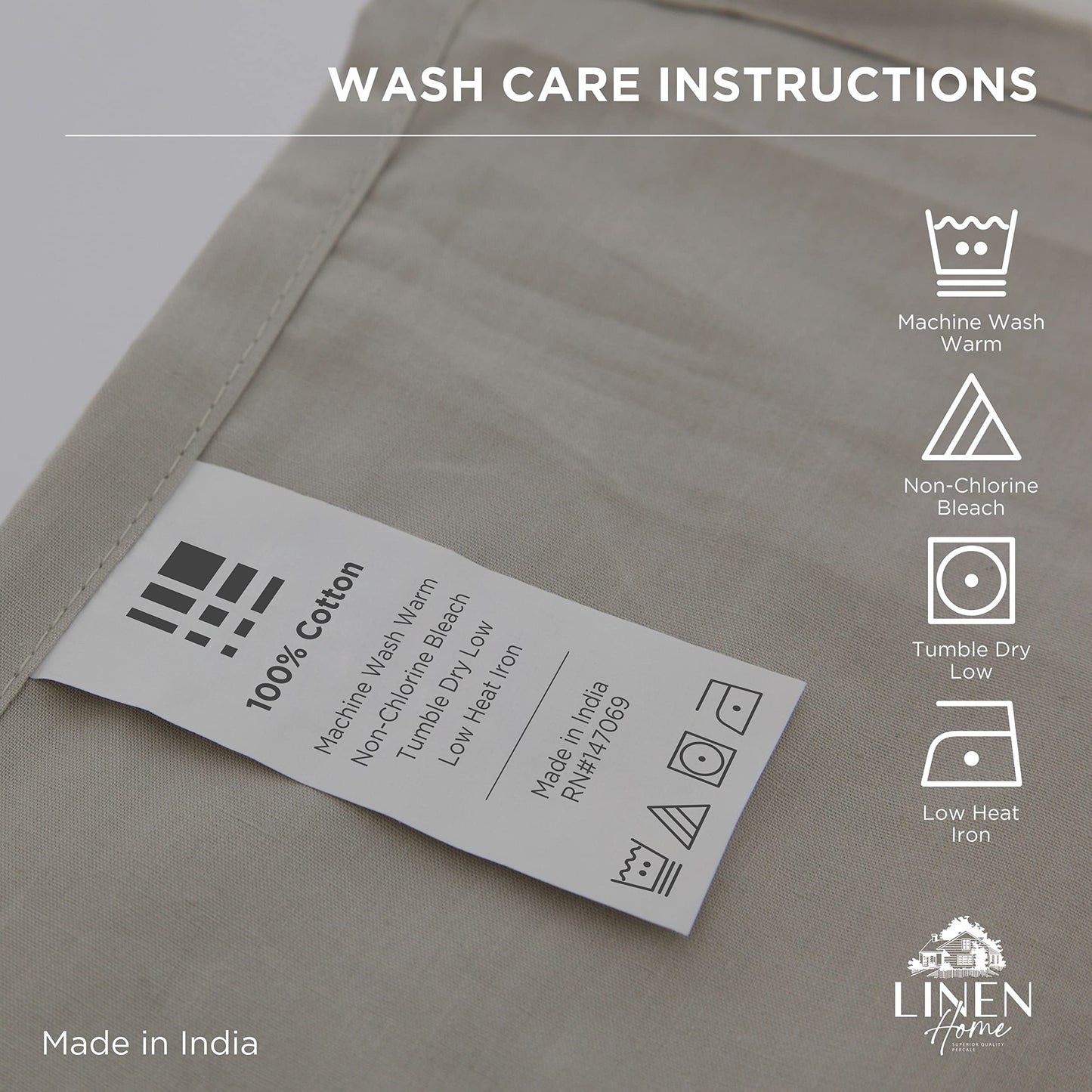Linen Home 100% Cotton Percale 1 Flat Sheet, King Size - Crisp, Cool and Strong Bed Linen, Luxury Breathable Sheet, White