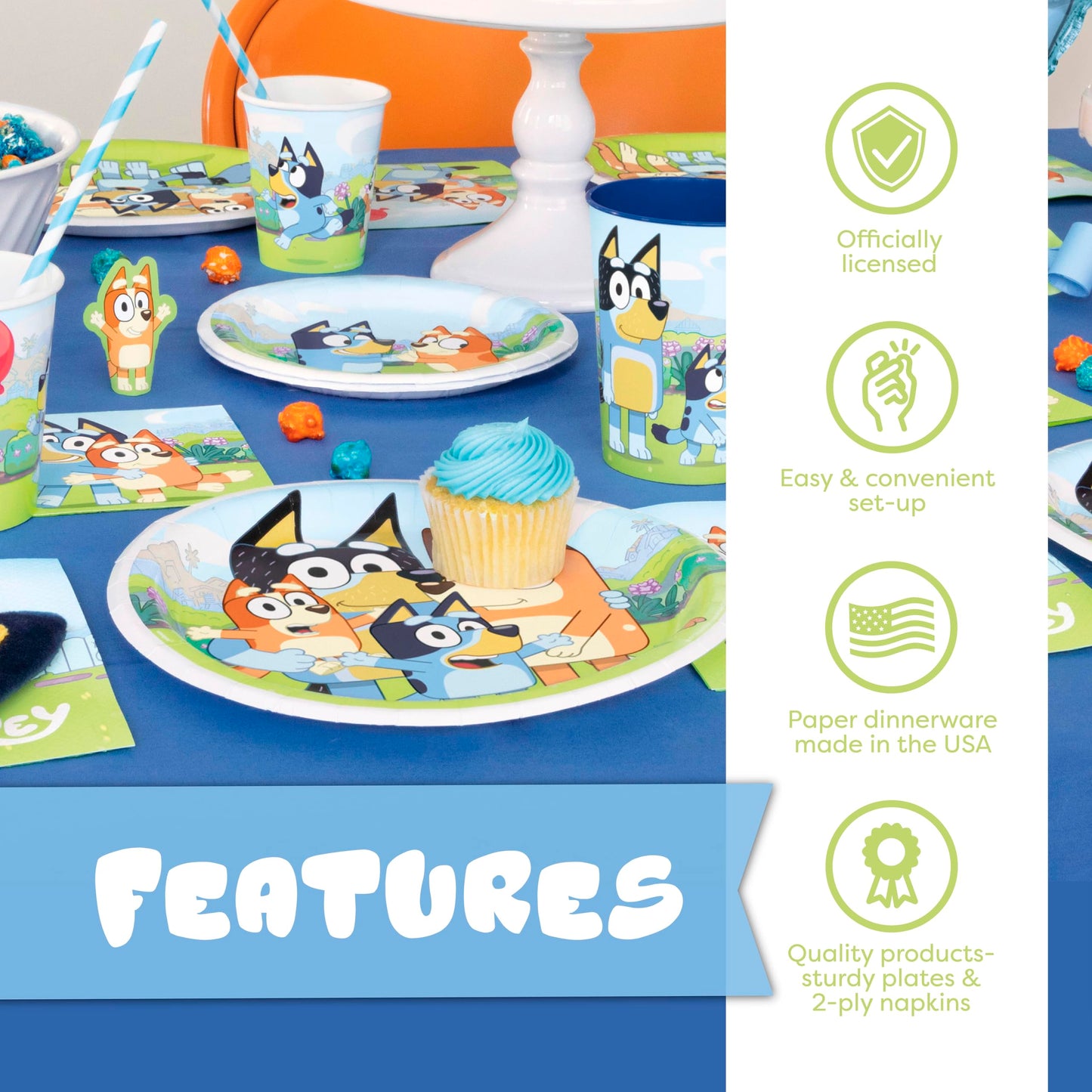 Bluey Plates and Napkins for 32 Guests | Bluey Birthday Decorations for Party | Officially Licensed