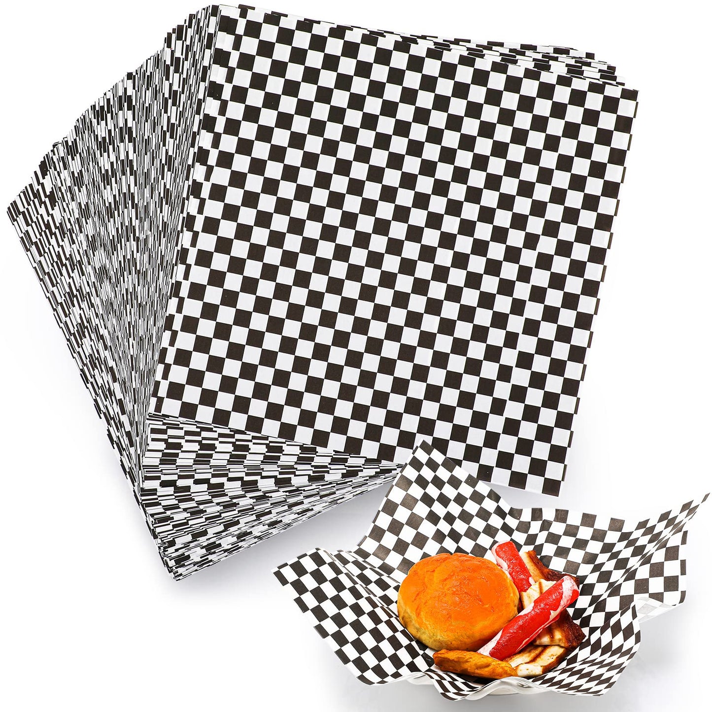 Spakon 1000 Sheets Wax Deli Paper Sheets for Food 12 x 12 Inch Checkered Dry Waxed Deli Basket Liners for Sandwich Wrapping, Food Basket Liners, Picnic party(Black-white)