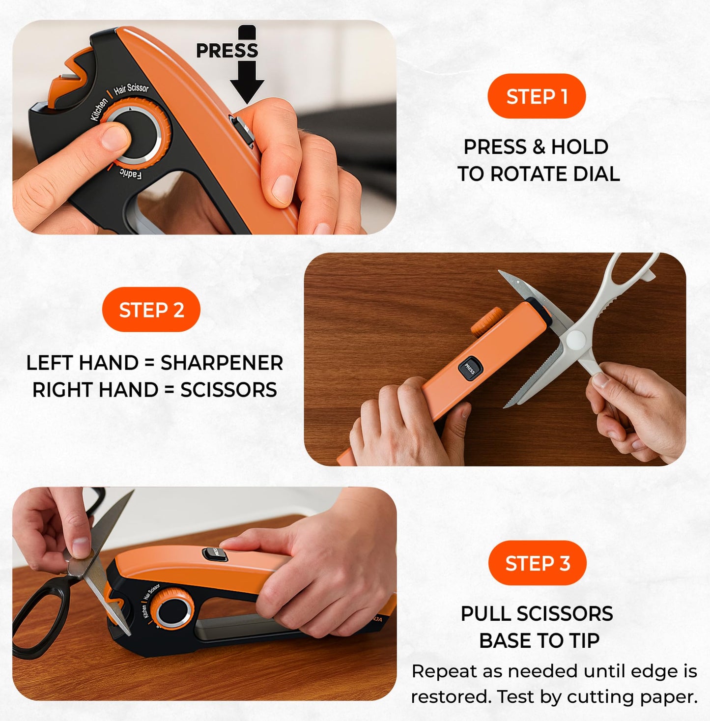 Orange Ninja Scissors Sharpener – 4 Angle Settings for Kitchen, Fabric, Hair & Craft Scissors – Quick, Safe Sharpening for All-Purpose & Heavy-Duty Scissors – Right Hand Use