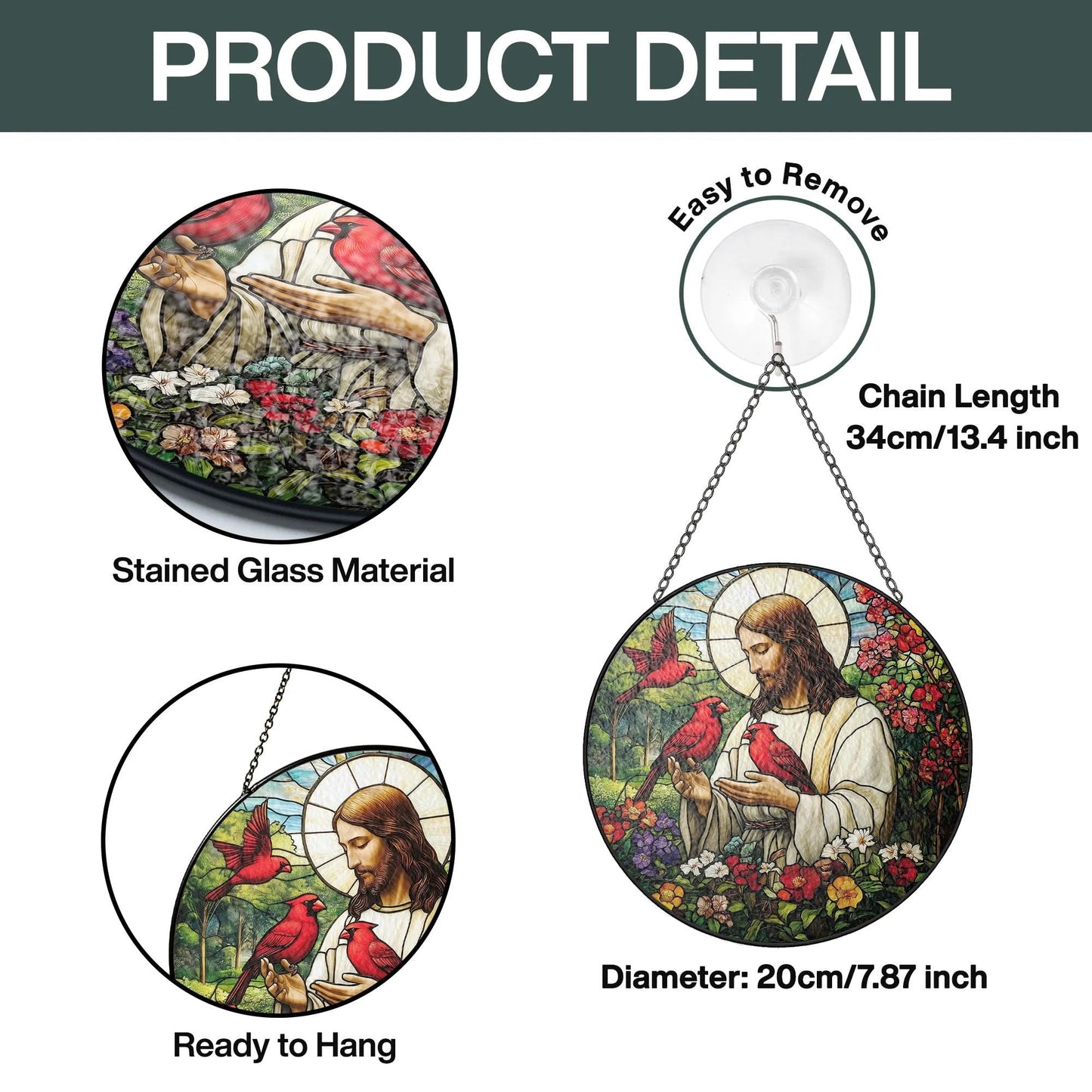 Christian Gifts for Women Faith Red Cardinals Window Hanging Suncatcher Stained Glass, Jesus & Cardinal Faith Home Decorations Jesus Gifts for Women of God Christmas Religious Catholic Gift For Memory