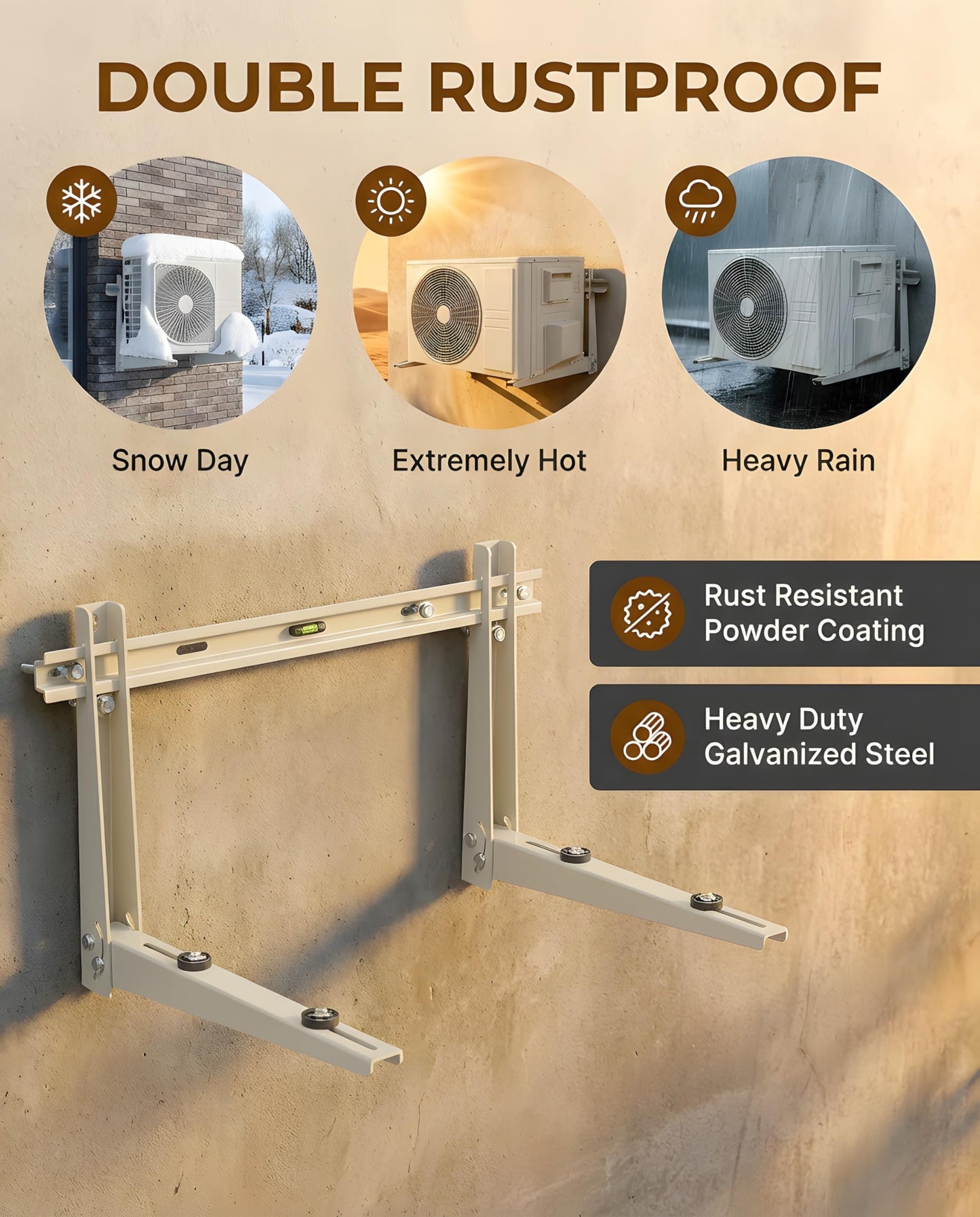 Heavy Duty Mini Split Wall Mounting Bracket, 400lb Load Capacity, Galvanized Steel with Dual Anti-Rust Coating, Adjustable Leveling Design, Anti-Vibration Pads, Fits 7000–12000 BTU Outdoor AC Units