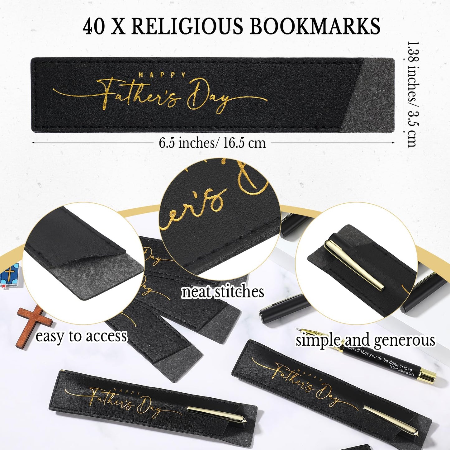 Spakon 40 Sets Father's Day Gifts Christian Pens Bible Verse Pens with Leather Pen Holder Sleeve Inspirational Quotes Religious Pen for Men Church Office Christian Faith Based Gifts