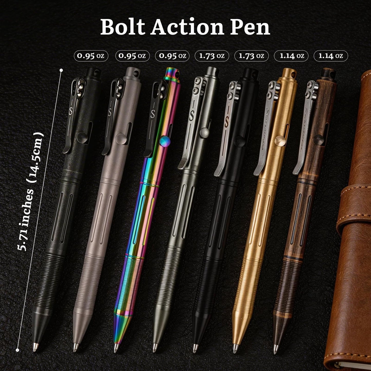 SMOOTHERPRO Titanium Bolt Action Pen Compatible with Pilot G2 Refill Stainless Steel Pocket Clip for EDC Signature Business Writing Journaling Stone Wash Black(RG341)
