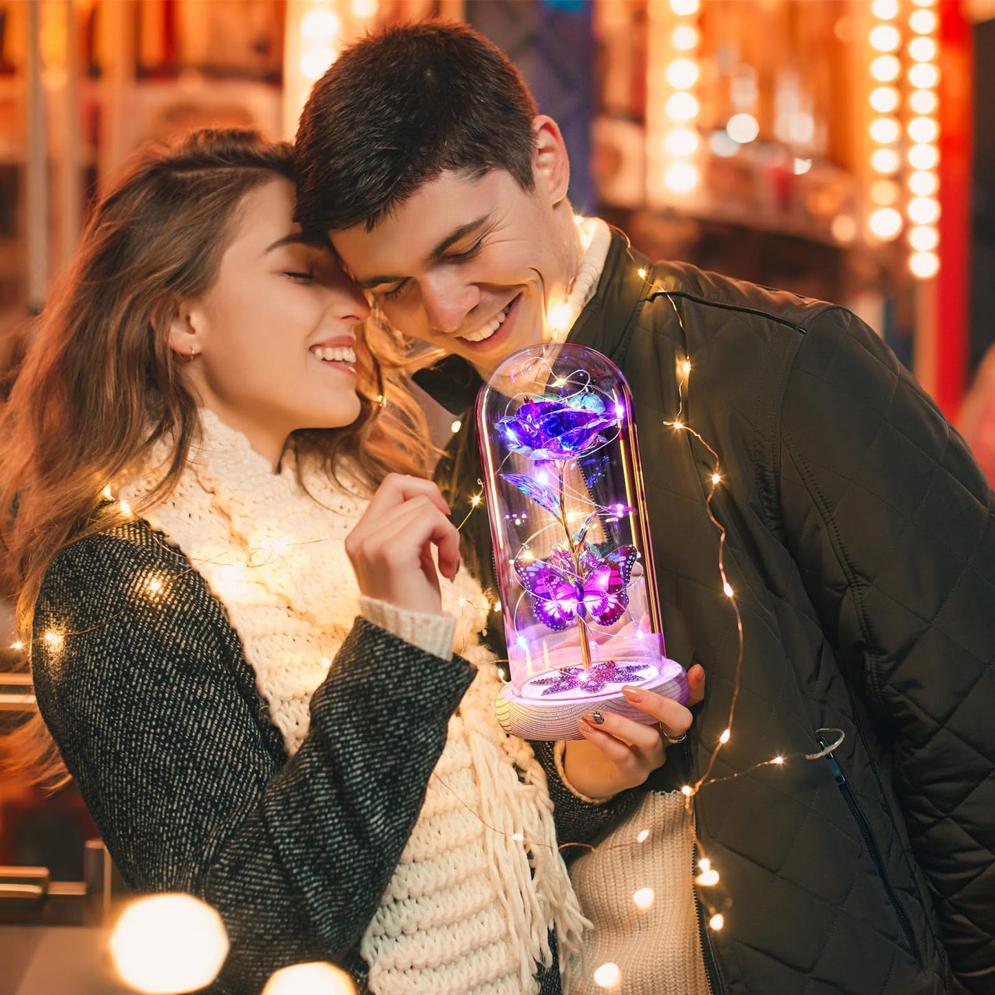 Beferr Birthday Gifts for Women Galaxy Glass Rose Forever Preserved Flowers for Delivery Light Up Rose in Glass Dome Mothers Day Butterfly Gifts for Mom Wife Grandma Her Daughter Girlfriend