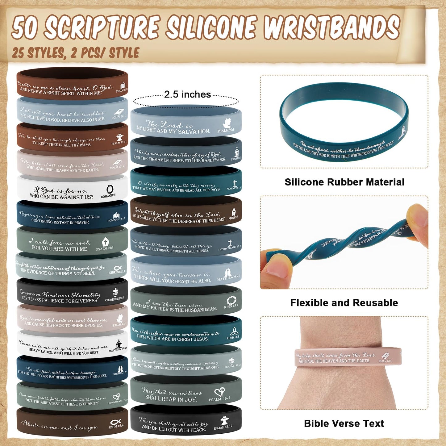 Feifeiya 50 Sets Father's Day Christian Gifts Bulk for Men, Bible Verse Gel Pens with Religious Wristbands and Bible Emergency Numbers Bookmarks, Religious Gift Set for Dad Grandpa Church Members