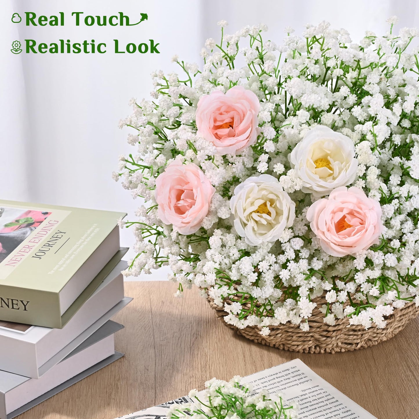 MARTINE MALL 36 Pcs Babys Breath Artificial Flowers, White Baby Breath Flowers Artificial Bulk Real Touch Fake Babys Breath Flowers Faux Gypsophila for Wedding Party Home Floral Arrangement Decor