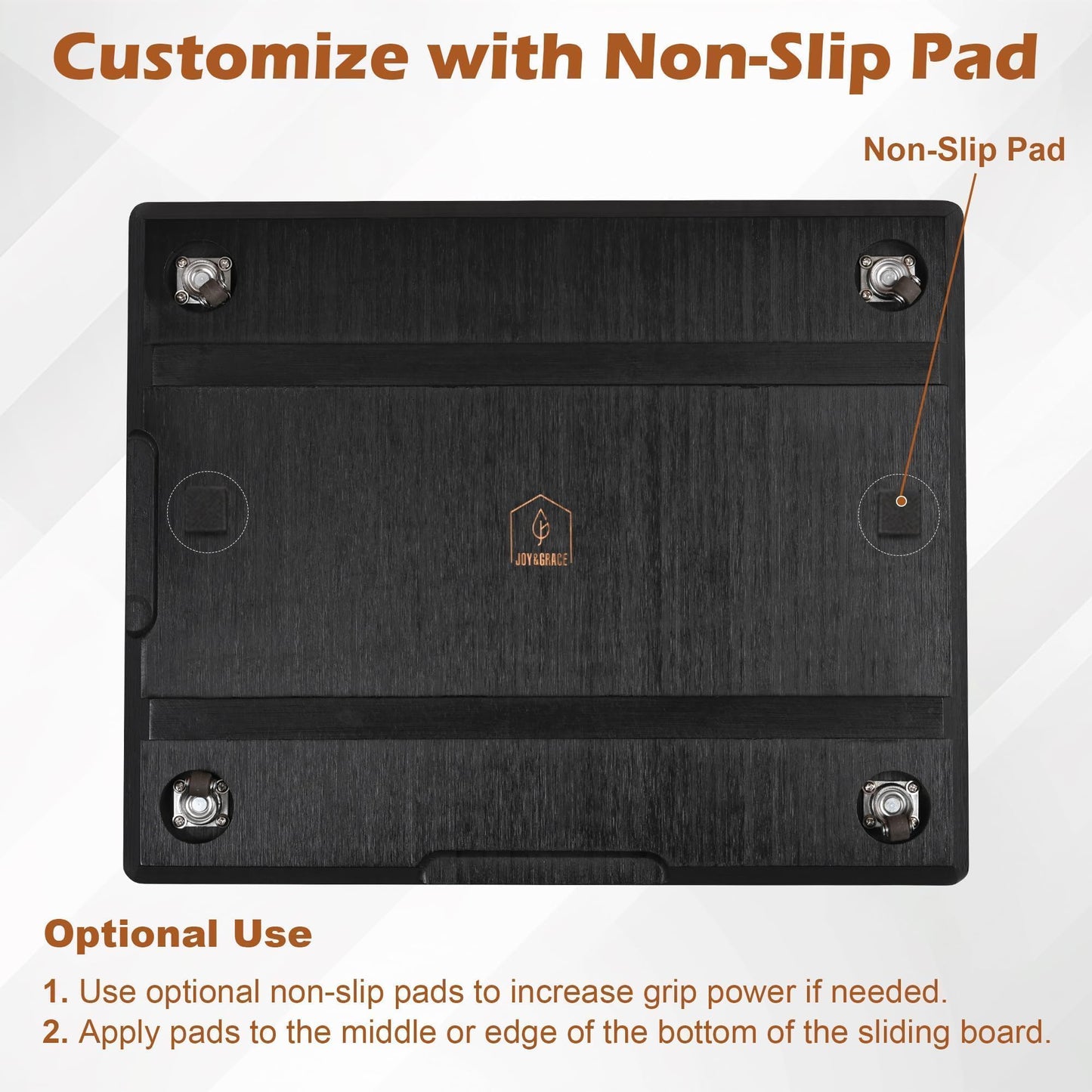 Joy&Grace Appliance Slider for Kitchen Appliances 360° Rolling Sliding Tray for Coffee Maker Countertop, Bamboo Coffee Pot Slider Rolling Tray with Universal Rollers (Black, Medium 14.5" x 10")