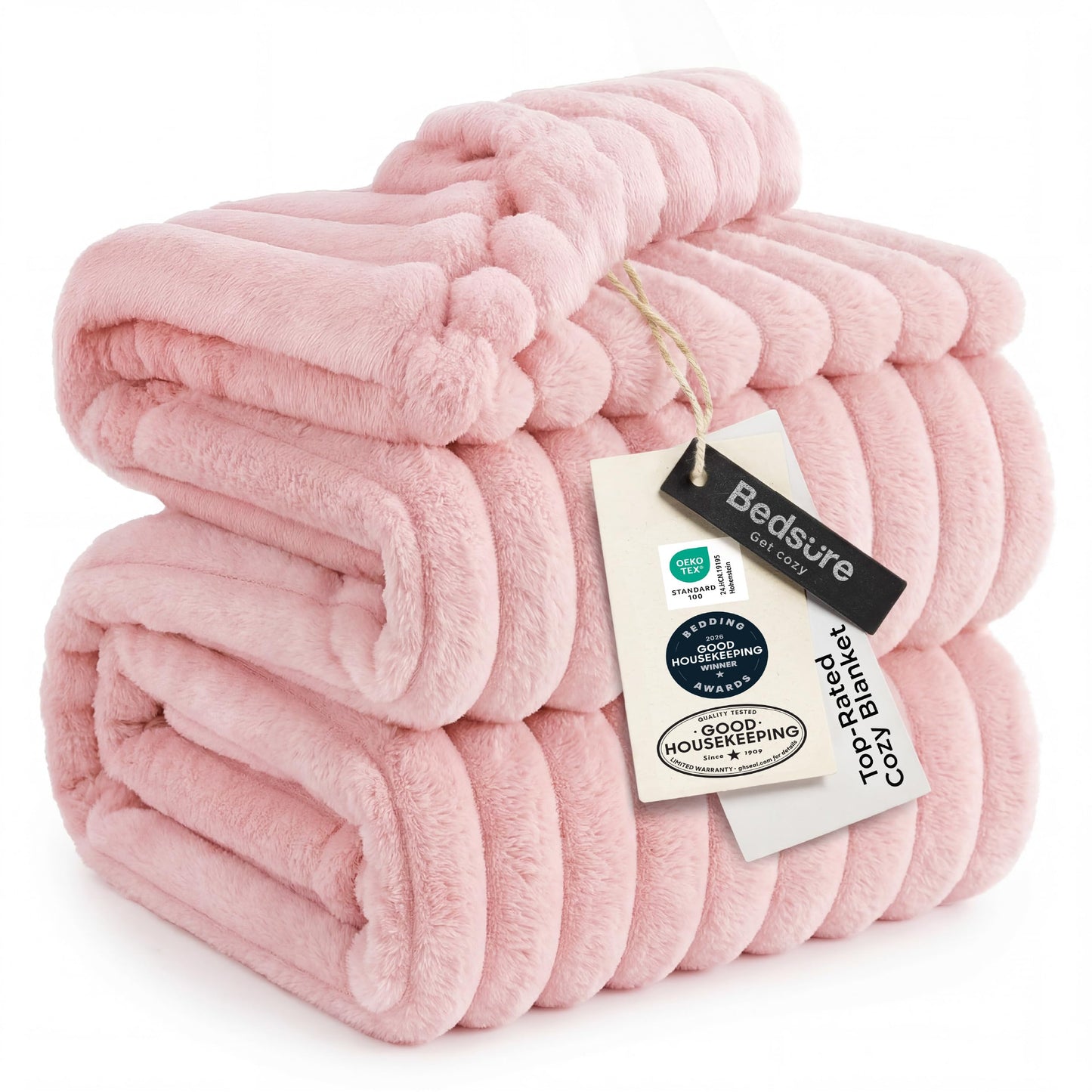 Bedsure GentleSoft Coral Pink Fleece Queen Blanket for Couch - Super Soft Cozy Blankets for Women, Cute Small Blanket for Girls, 90x90 Inches