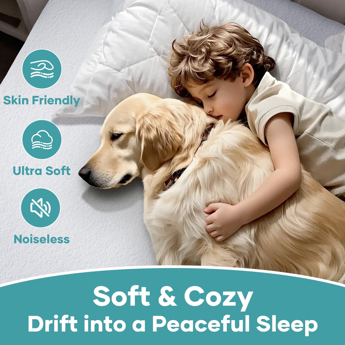 OhGeni 2 Pack Queen Size Mattress Protector, 100% Waterproof, Fitted Sheet with Deep Pockets, 6''-18'', Premium Noiseless Breathable Soft Material, Mattresses Cover for Bed