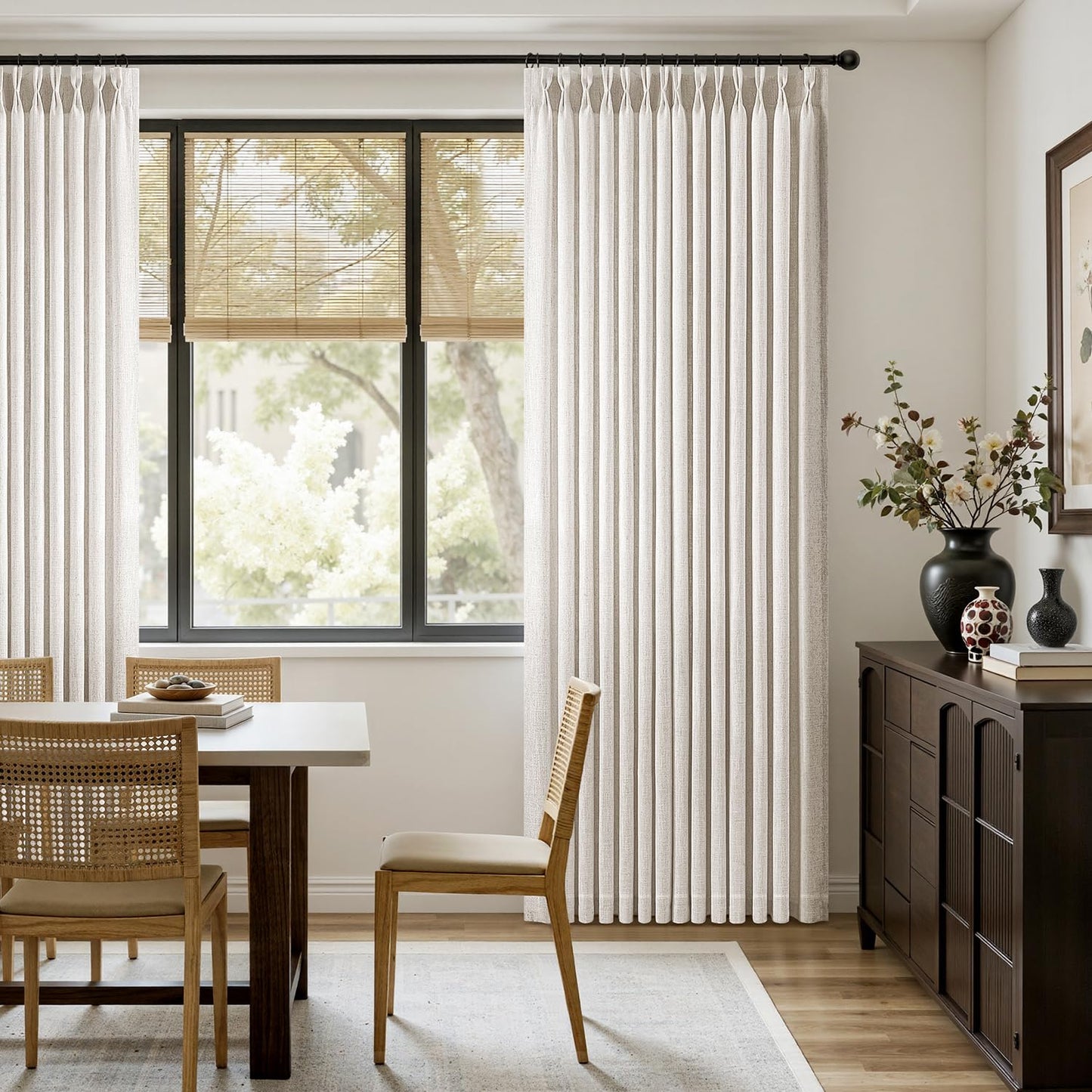 MIULEE Pinch Pleated Thick Linen Curtains 84 Inches Long 2 Panels for Living Room Bedroom, Linen Textured Memory Trained Drapes Pleat Back Tab Light Filtering Natural Window Curtains with Hooks&Rings