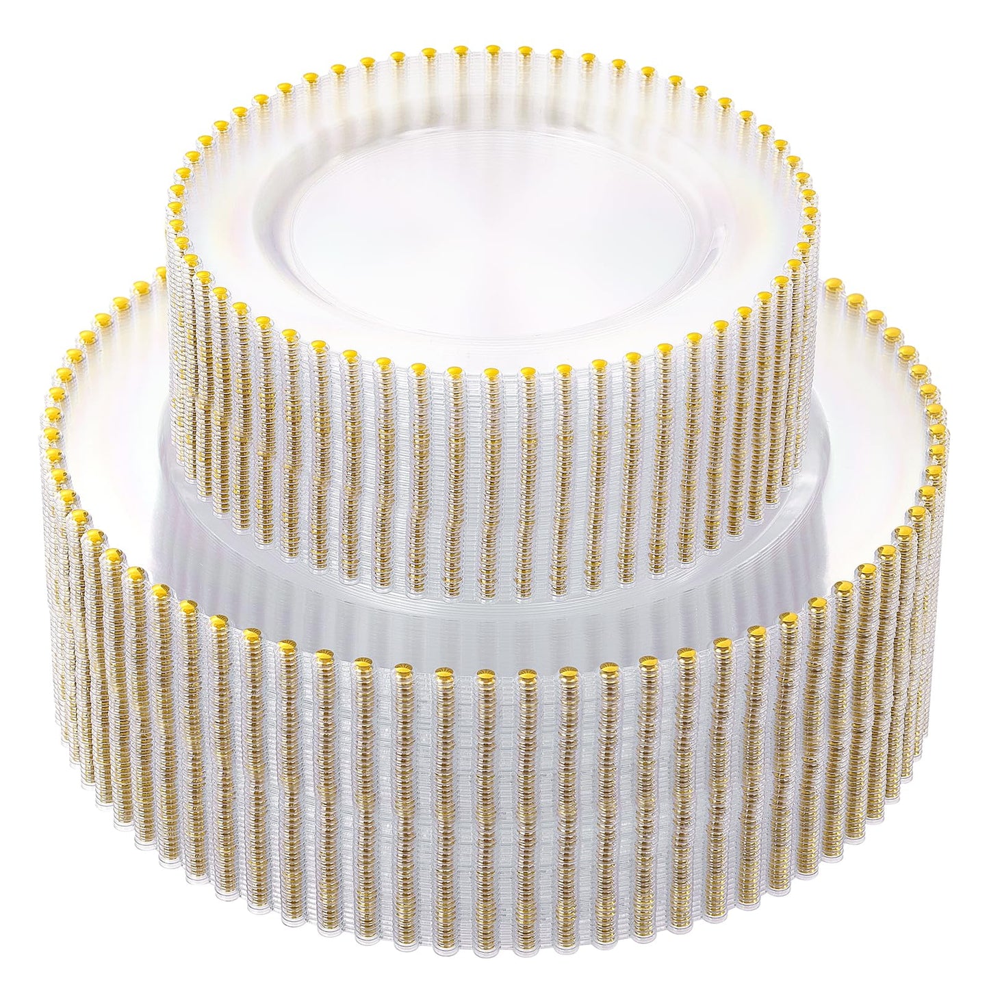 supernal 100pcs Clear Plastic Plates with Gold Beads-Clear and Gold Plastic Plates Disposable Heavy Duty-50 Dinner Plate 10.25inch and 50 Dessert Plate 7.5inch for Wedding,Birthday,Bridal Showers