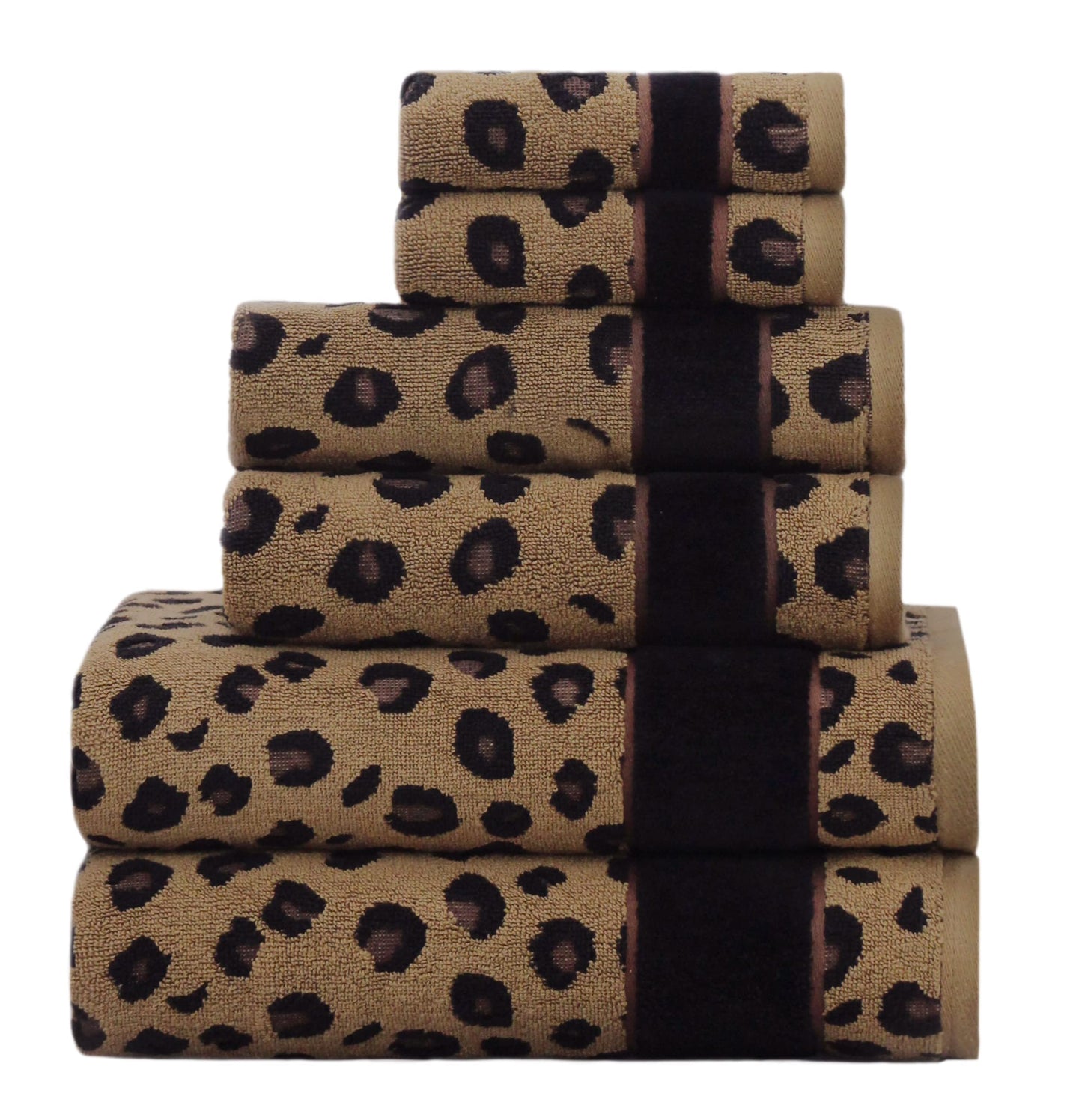 COTTON CRAFT 6 Piece Towel Set - Animal Print Leopard Cheetah Africa Safari 100% Cotton Jacquard 2 Bath Towel, 2 Hand Towel, 2 Washcloth Soft Absorbent Luxury Decorative Guest Towel Bathroom Towel Set