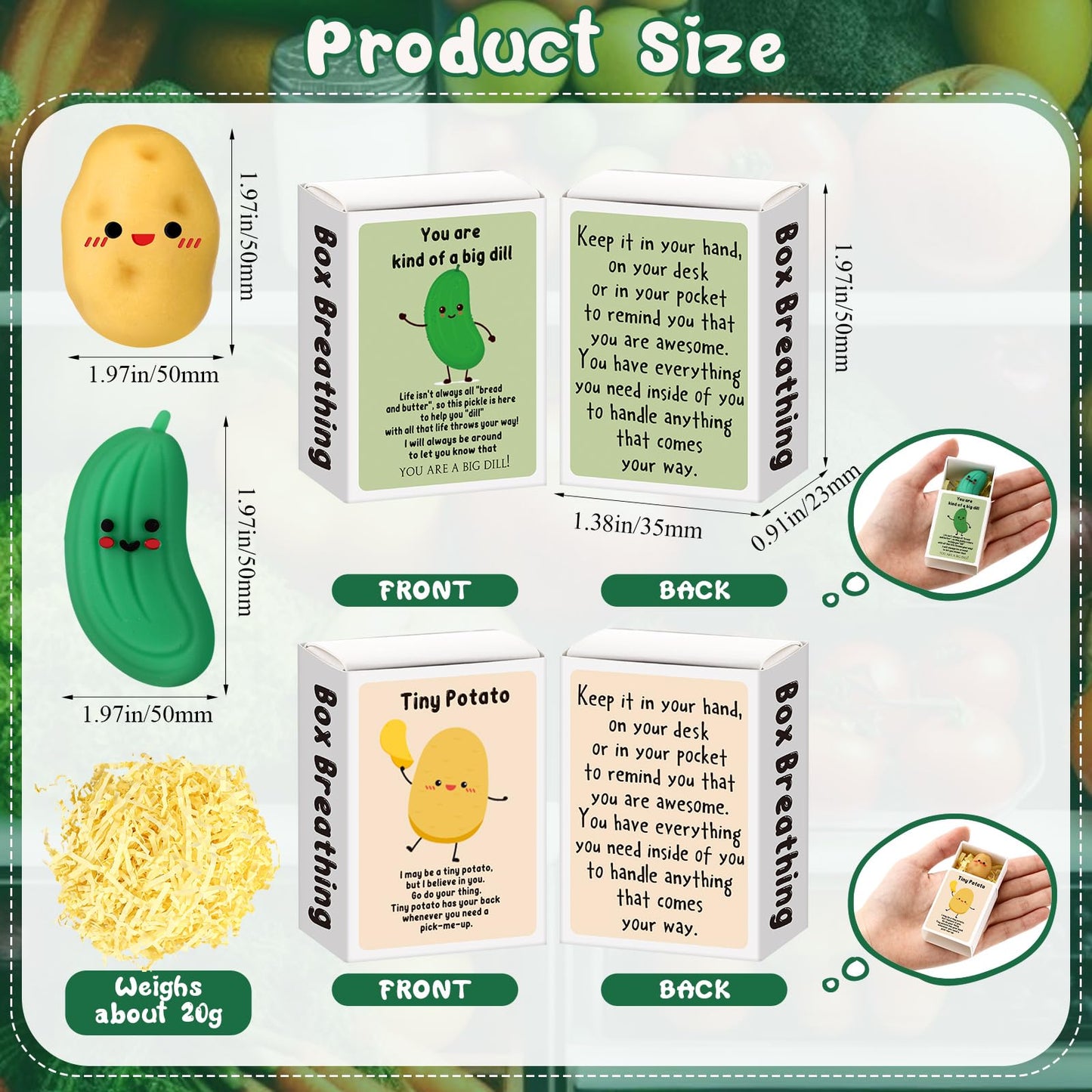 Sinload 100 Sets Emotional Positive Potato Pickle Eraser Desk Pet End of School Year Gift for Teacher Nurse Coworker with Box Raffia Pocket Hug Appreciation Gift for Office Team Staff Employee Friend
