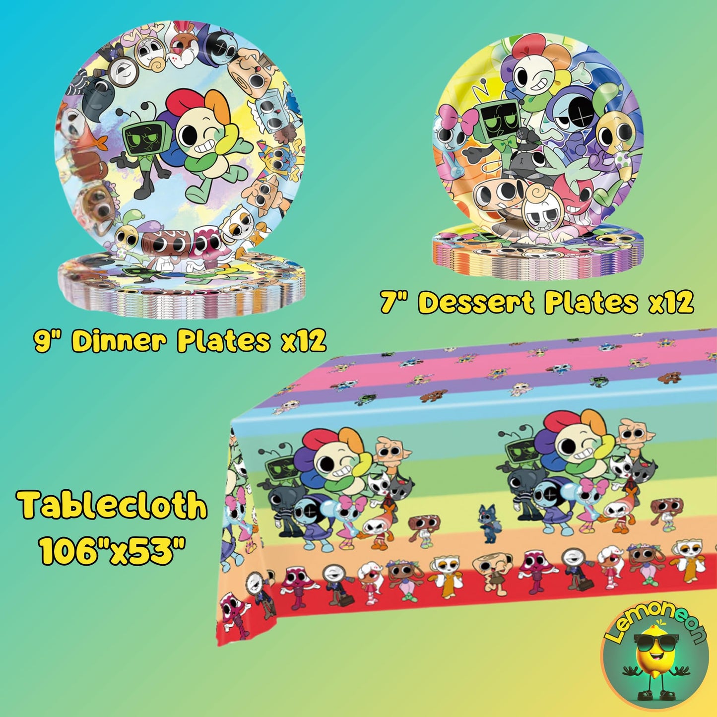 Lemoneon Birthday Party Decorations Supplies Tablecloth Plates Cups Napkins Forks Spoons Knives