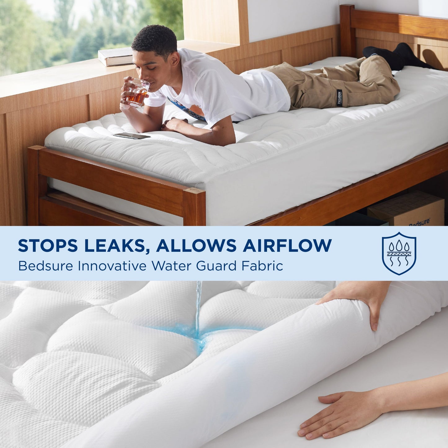 Bedsure Twin XL Mattress Protector Waterproof - Extra Long Twin Waterproof Mattress Topper Pad for College Dorm Essentials, Noiseless Bed Cover Padded with 8-21 Inches Deep Pocket,White, 39x80 Inches