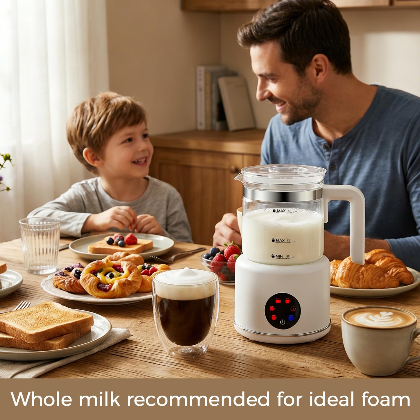 Milk Frother and Steamer, 6 in 1 Milk Steamer and Milk Warmer, 17oz Auto Shut Off Electric Frother with Touch Screen, (CQ1)