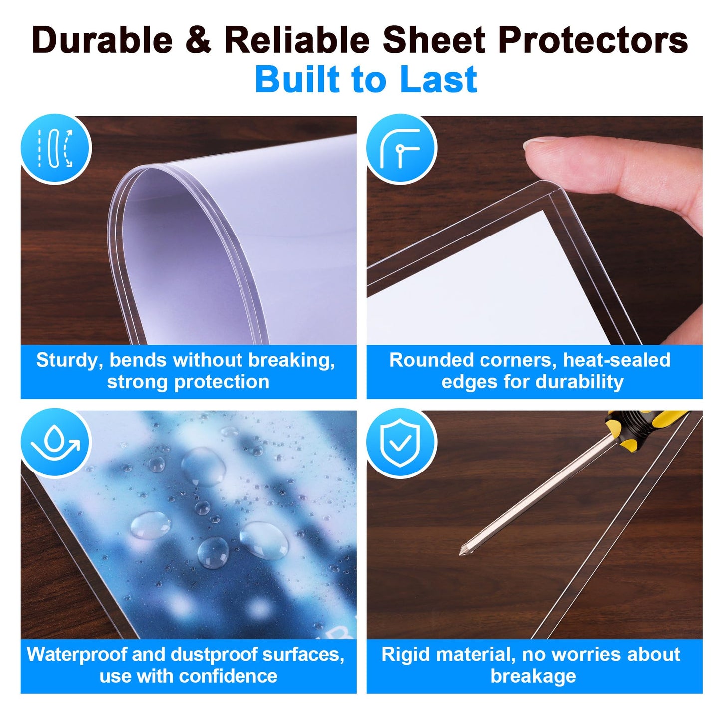 Ndsox 20 Pack 9" x 12" Rigid Print Protectors Clear Hard Plastic Sheet Protectors Top Loading for Photographs, Photo Papers, Posters, Prints, Birth Certificates, Heavy Duty No-Hole Rigid Photo Sleeves