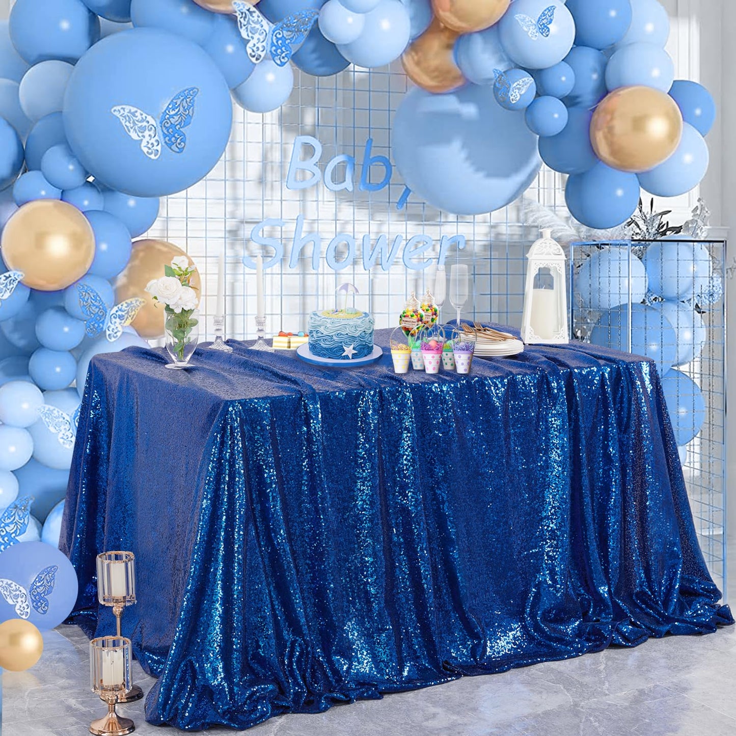 B-COOL Rectangle Tablecloth Blue Sequin Tablecloth Glitter Fabric 6ft Long Table Cloth for Wedding Party Dining Banquet Independence Day Tablecloths Decoration, 60x102 inch