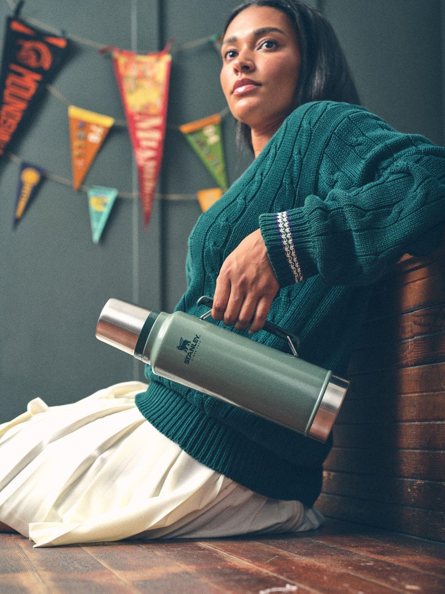 Stanley Classic Legendary Vacuum Bottle 1.5 qt Wide Mouth with Leakproof Cup Lid Keep Drinks Hot or Cold Packable for Travel Insulated Stainless Steel Thermal Bottle BPA-Free Dried Pine