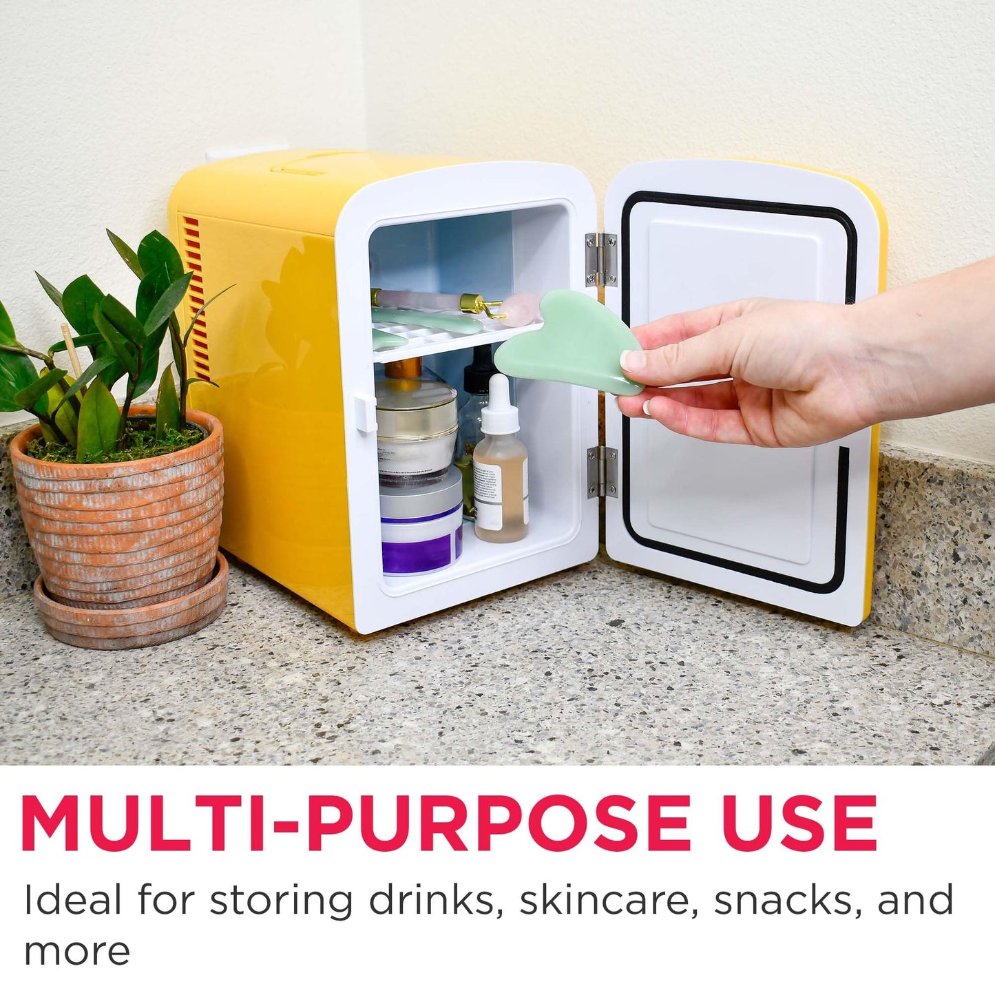 Frigidaire Curtis EFMIS151 Mini Portable Compact Personal Cooler Fridge, 4 Liter Capacity, 6 Cans, Makeup, Skincare, Freon-Free & Eco Friendly, Includes Home Plug & 12V Car Charger, Yellow