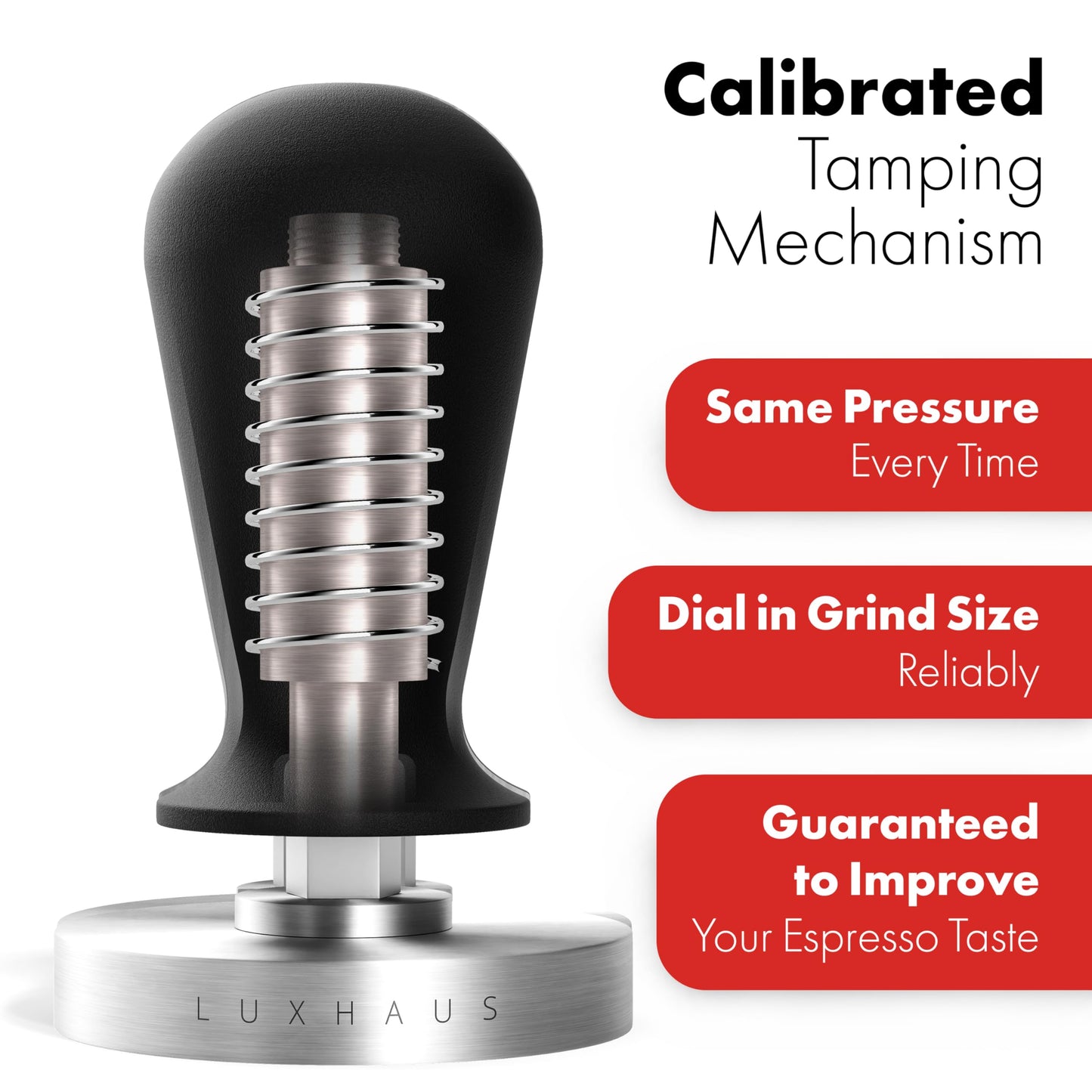 LuxHaus 51mm Calibrated Coffee Tamper for Espresso Machine with Spring Loaded 100% Flat Stainless Steel Base