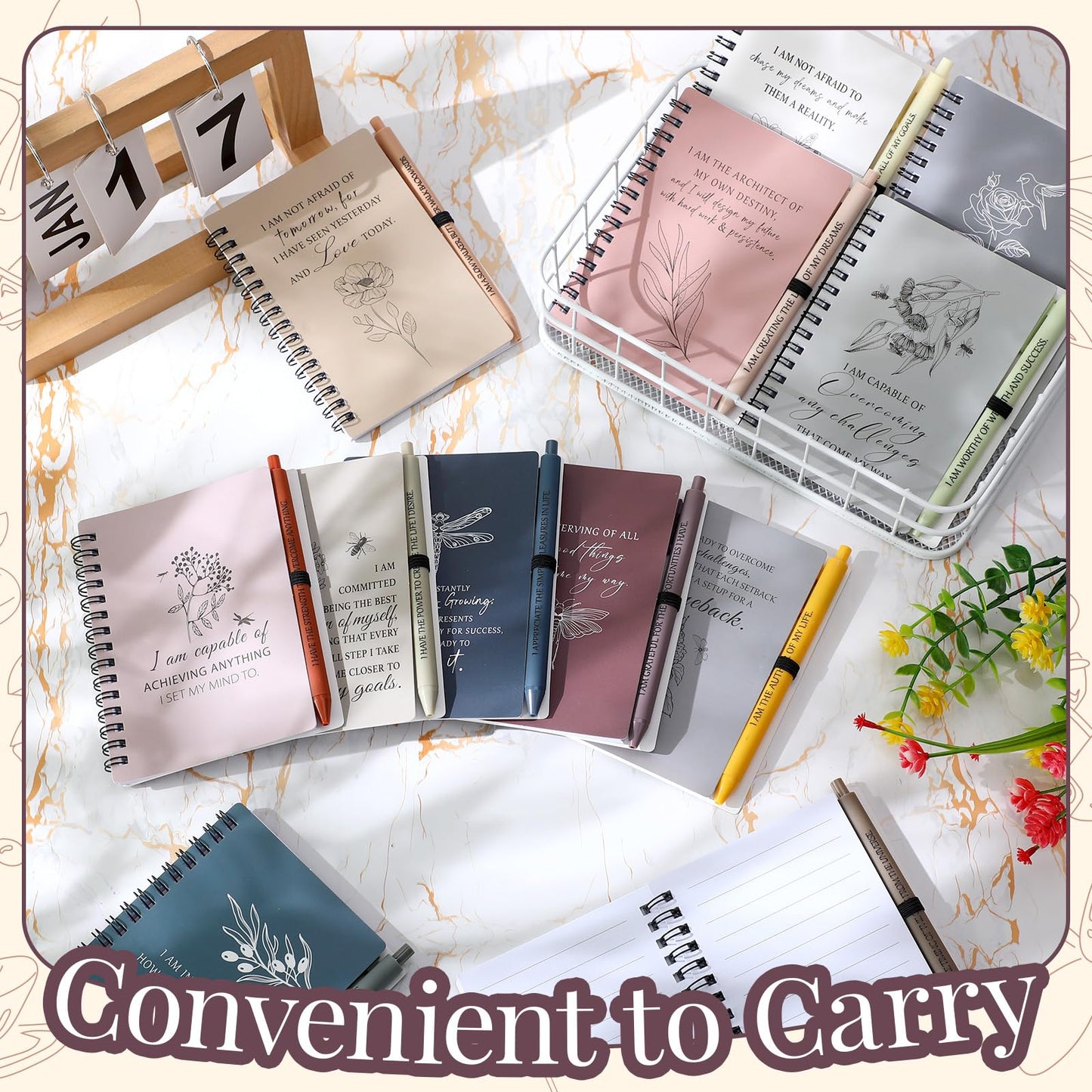 Kosiz 48 Pcs/24 Set Positive Affirmation Gifts Bulk for Women Men Gratitude Spiral Journals with Pens Motivational Notebooks Back to School Gifts for Students Employee Coworker Teacher Nurse (Simple)