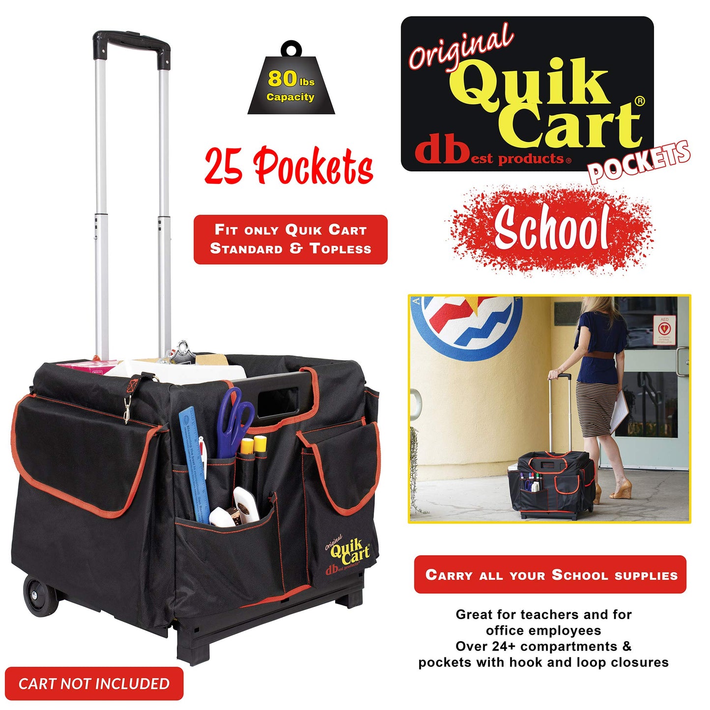 dbest Quik Cart Pockets, Black, Unisex, 20-Pocket Caddy for Easy Organization and Storage