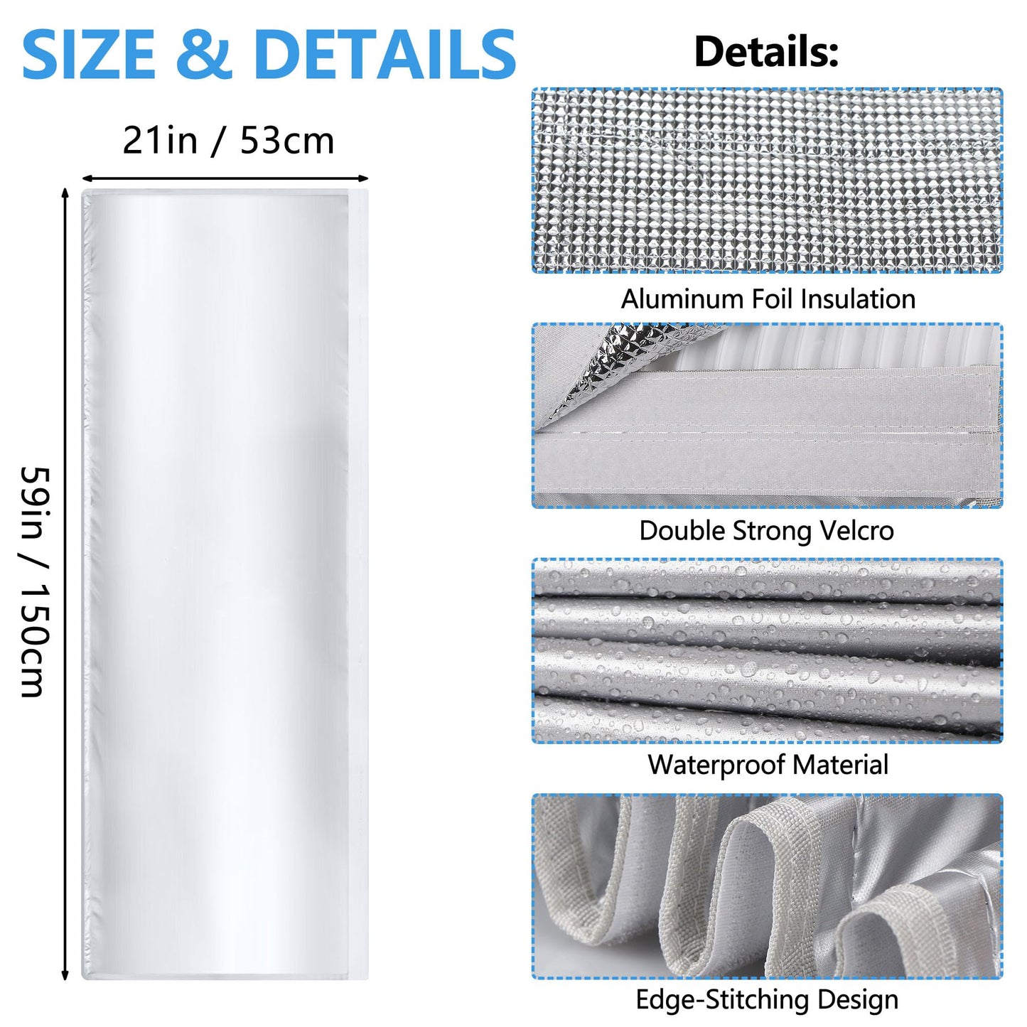 Upgraded Aluminum Foil Portable AC Hose Insulation Sleeve | Heat Reduction for 5"-5.9" Air Conditioner Hoses | Waterproof Cover Wrap with Strong Velcro | Energy Saving for AC Duct Vents | 2Pcs Silver