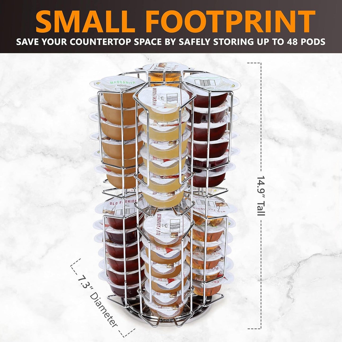 Ksestor Bartesian Capsule Holder - 48 Pod Rotating Storage Carousel, 360 Degree Chrome Tower Stand for Bartesian Cocktail Maker,Countertop Pod Organizer