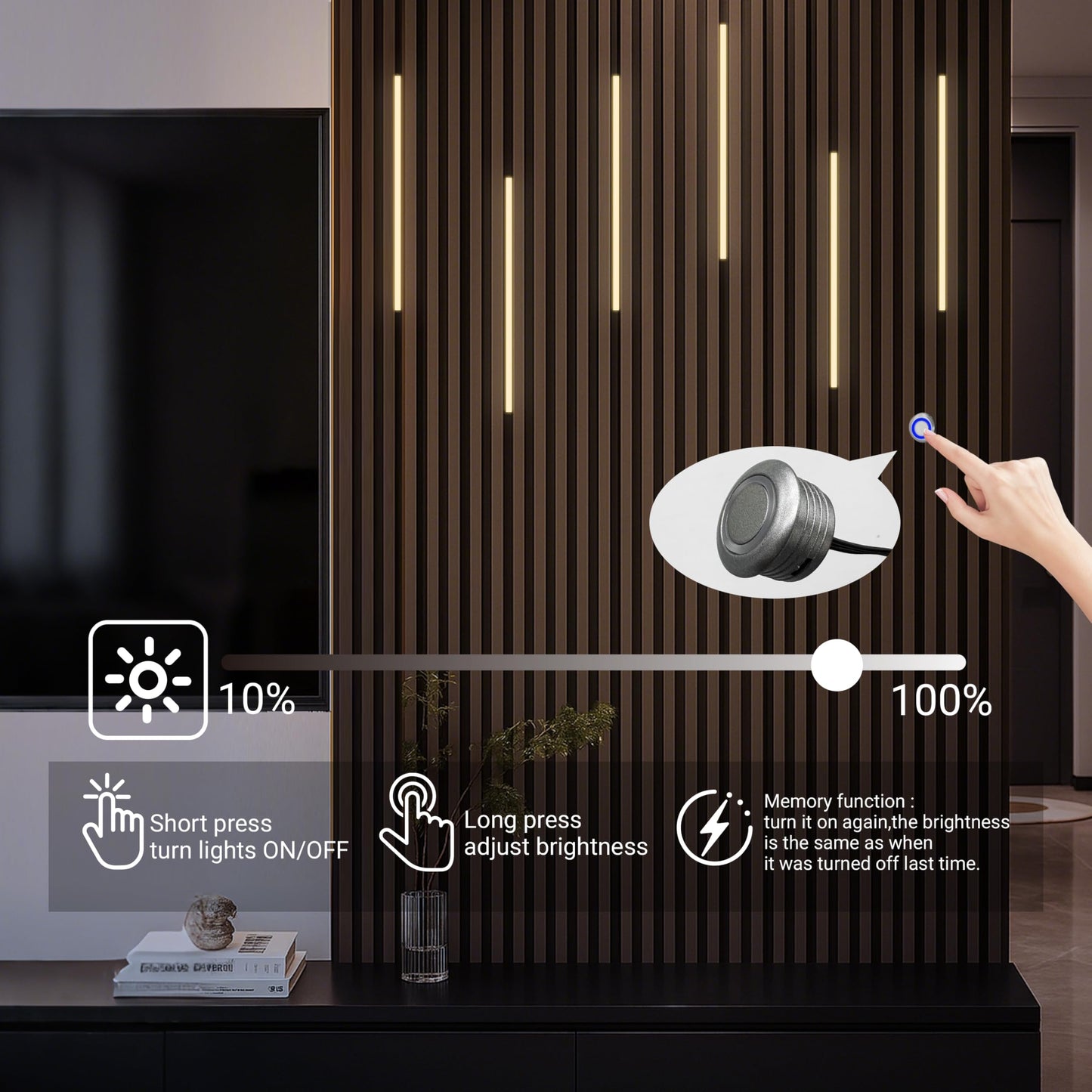 HAMRVL Black LED Recessed Lighting Kit - 6 PCS 16-Inch 3000k Dimmable Warm White LED Lights with Touch Switch, Wall Panel Light for Wood Slat Wall Panels, Headboards, Stairs, Under Cabinet, Home Decor