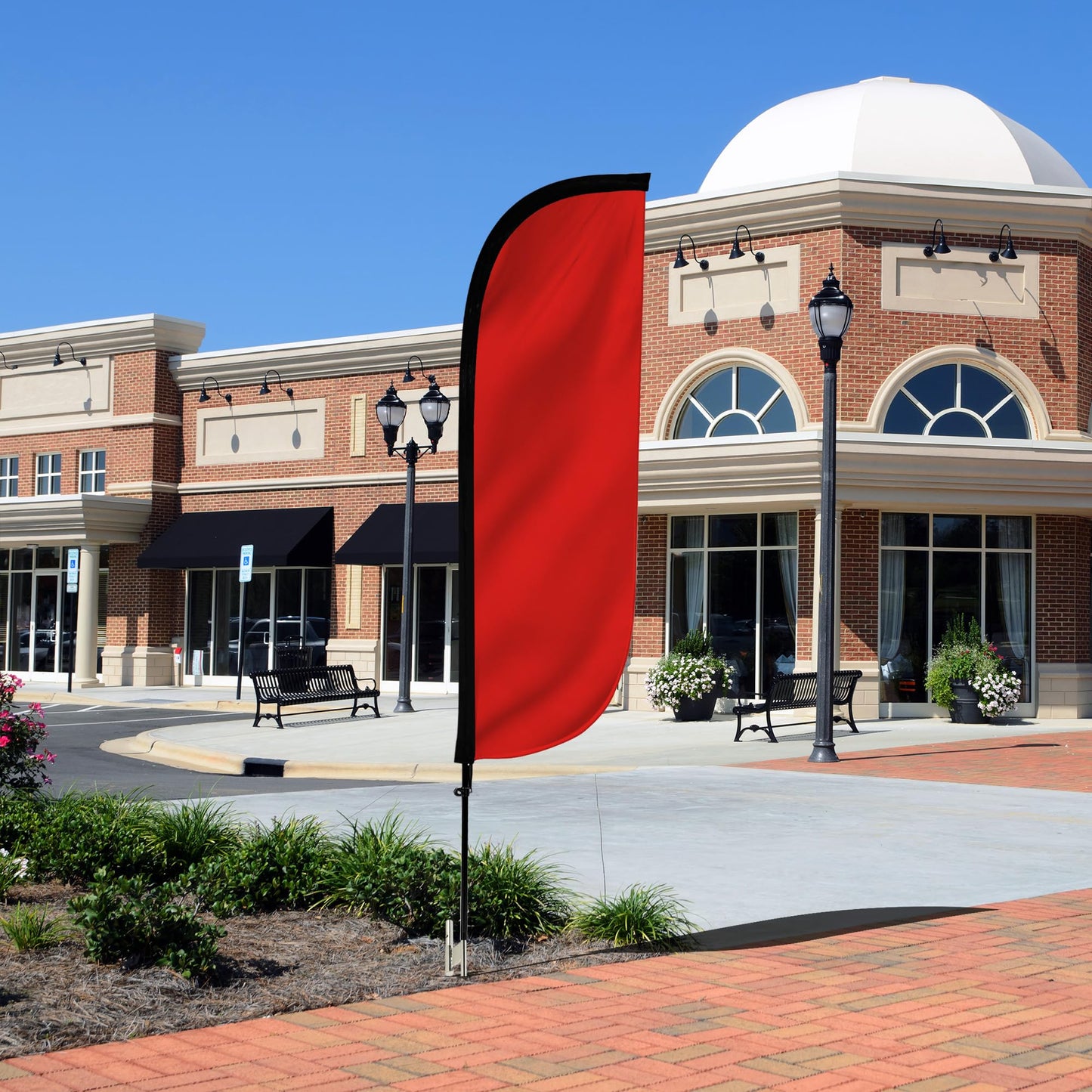 LookOurWay Feather Flag Pole Kit - 7 Feet Tall Advertising Flag Banner with Fiberglass Pole Set and Ground Spike for Business Promotion - Solid Colors - Red