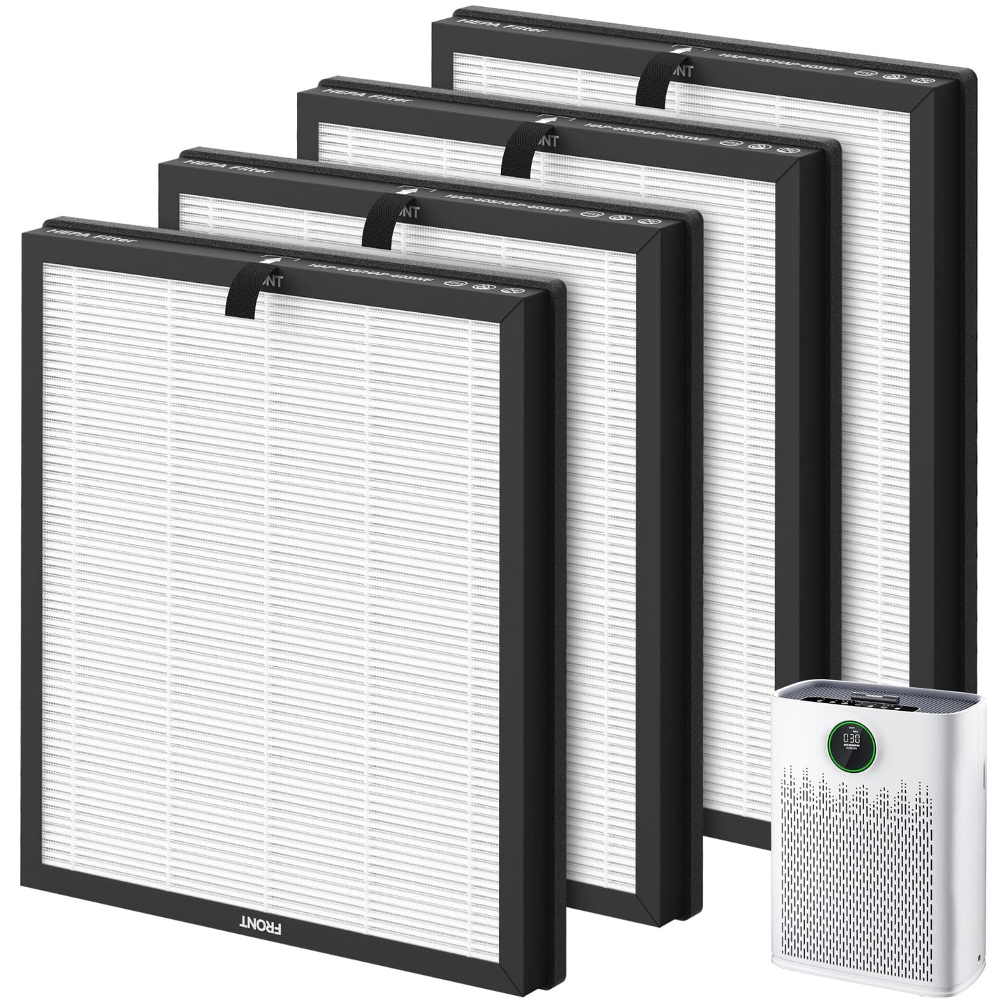 4 Pack HAP603 Replacement Filter Compatible with ECOSELF HAP603 / HAP603WF Air Purifier, 3-in-1 H13 True HEPA Filter with Activated Carbon, # RFHAP603, White