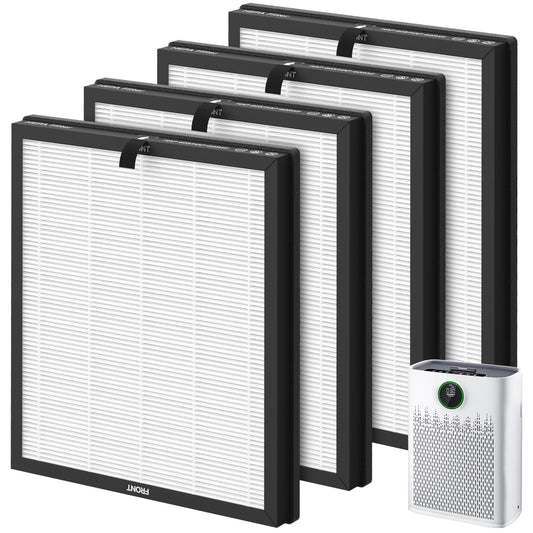 4 Pack HAP603 Replacement Filter Compatible with ECOSELF HAP603 / HAP603WF Air Purifier, 3-in-1 H13 True HEPA Filter with Activated Carbon, # RFHAP603, White
