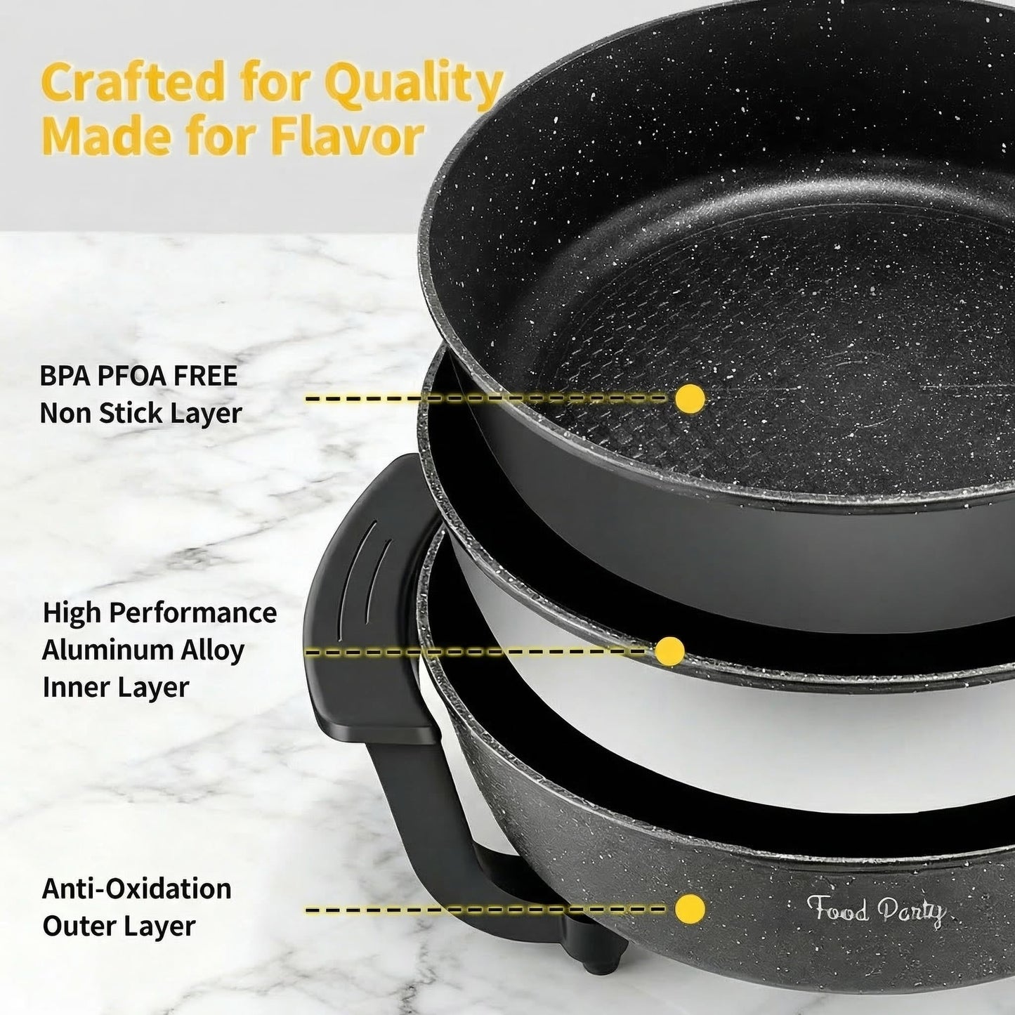 Food Party Hot Pot Electric Skillet 2 in 1 Hotpot Pot Electric Pot for Cooking 6L 110V 1100W Non-Stick PFOA FREE Shabu Shabu Pot