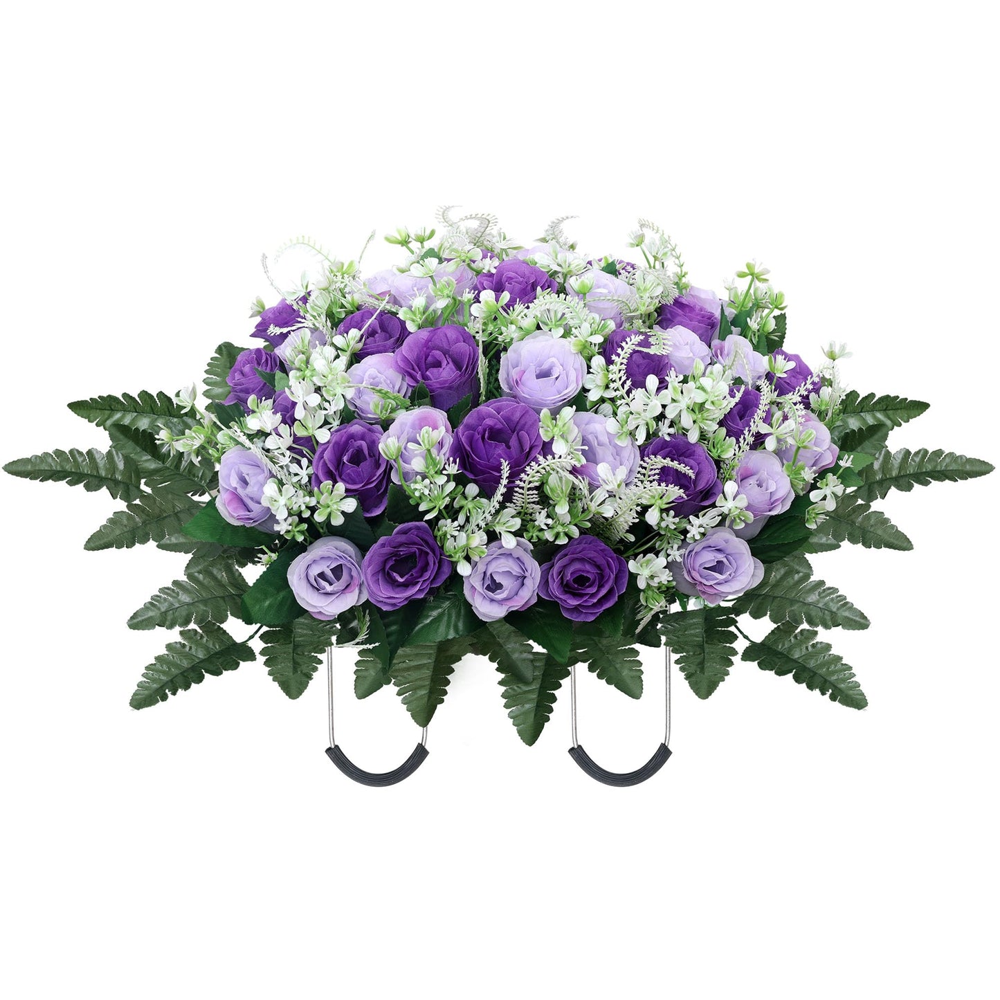 LOSFOTBO Headstone Flower Saddle,Large Artificial Cemetery Flowers for Grave,Cemetery Memorial Flowers for Outdoor Tombstone Decorations (Purple)