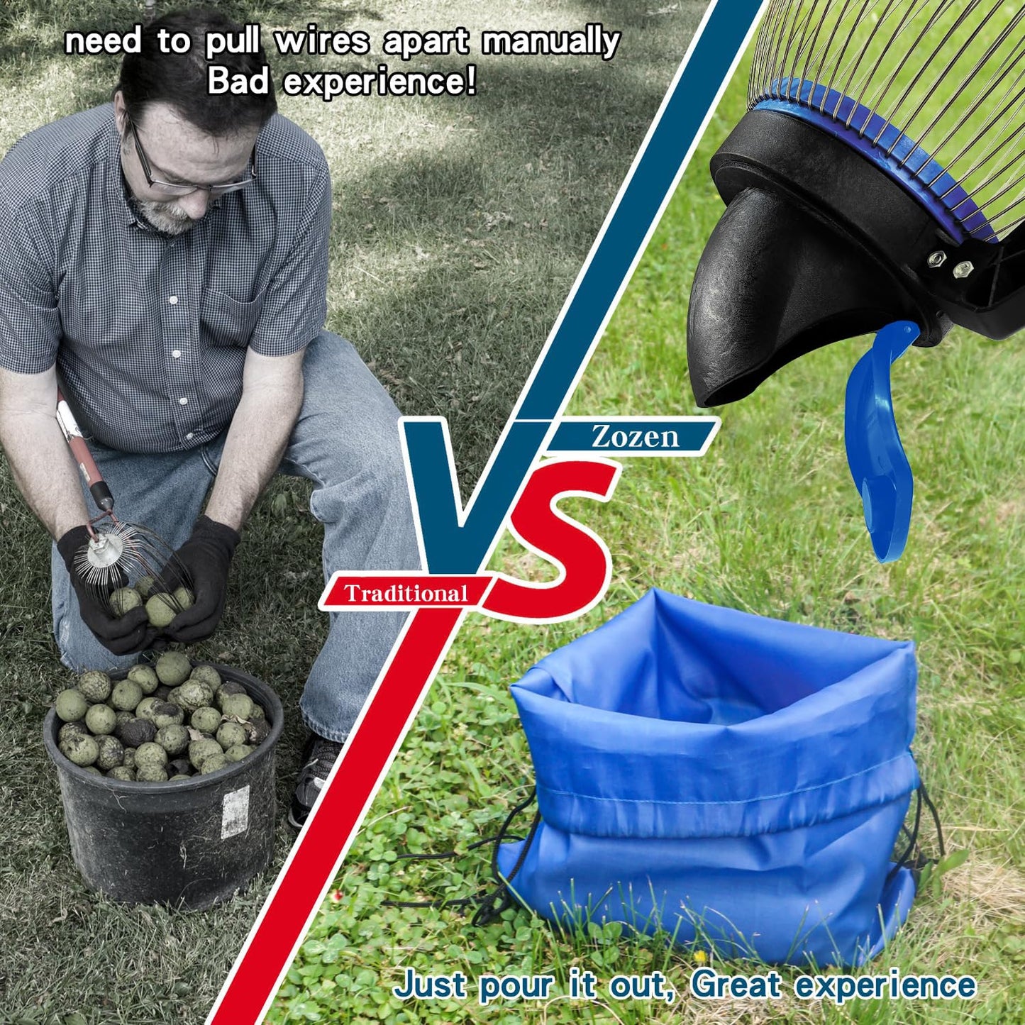 Zozen Nut Gatherer, Pecan Picker Upper, Walnut Picker Upper Roller, Directly Dump Outlet/Also Apply to Hickory Nuts, Chestnuts, Buckeyes, Golf, Butternuts, Objects Size 3/4'' to 2''; 1.5 Gallon