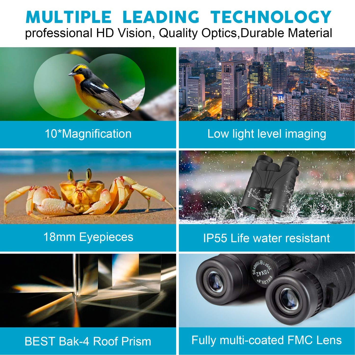 10x42 Binoculars for Adults - Professional HD Roof BAK4 Prism Lens Binoculars for Bird Watching, Hunting, Travel, Sports, Cruise, with Carrying Bag (1.1Lbs)