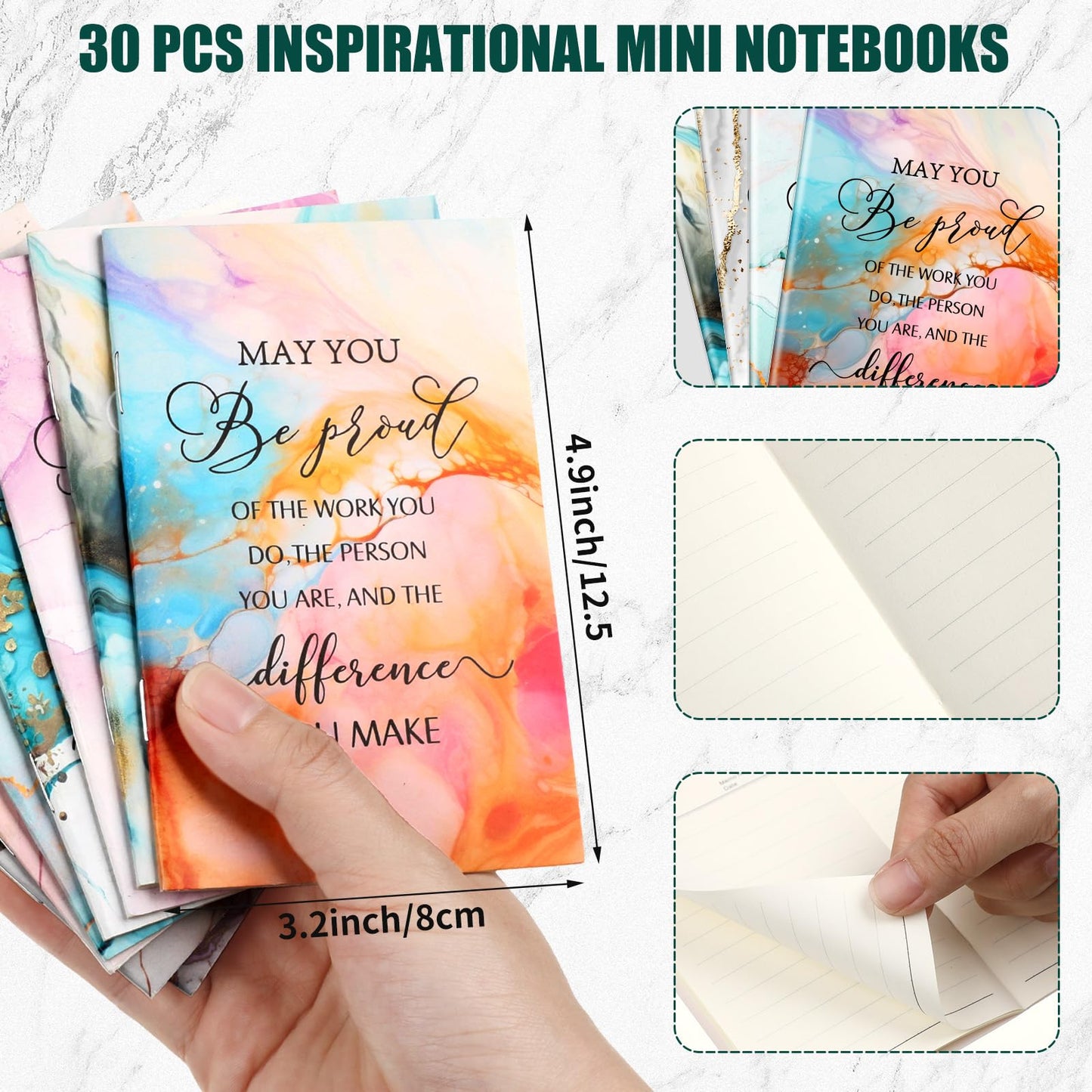 Gueevin 90 Pcs Inspirational CNA Week Gifts Bulk 2026 Employee Appreciation Gift Motivational Notepads Ballpoint Pens Keychains Set Marble Journal Notebook Christian Graduation Gift for Teacher Nurse