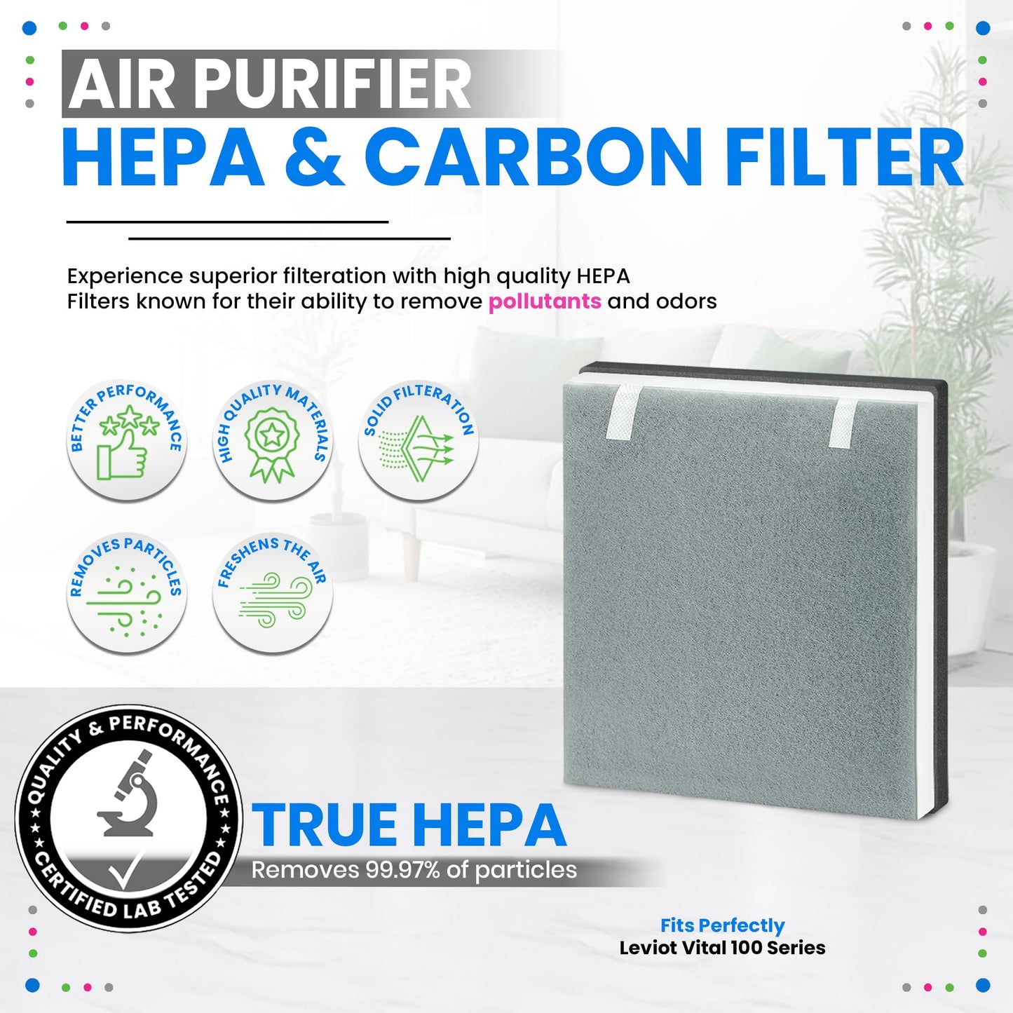 Bagean Vital 100 Replacement Filter for Levoit Air Purifier Compatible with Levoit Filter Replacement - Certified H13 True HEPA with Activated Carbon Filters 99.97% Particles and Purifies Air (3-Pack)