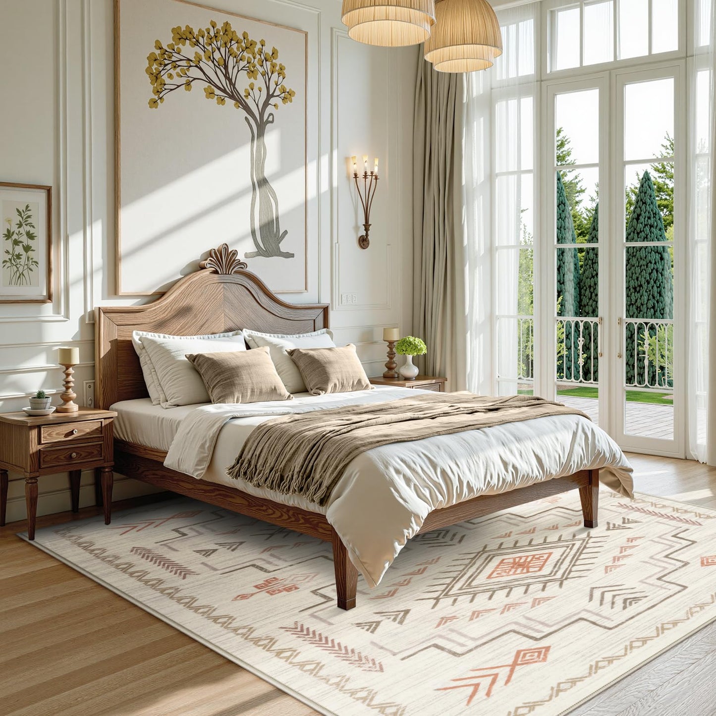 STARUIA Moroccan Washable Area Rug 5x7, Beige Western and Aztec Tribal Boys Neutral Rug for Living Room, Soft Non-Slip Stain Resistant Large Carpet for Bedroom Dining Room