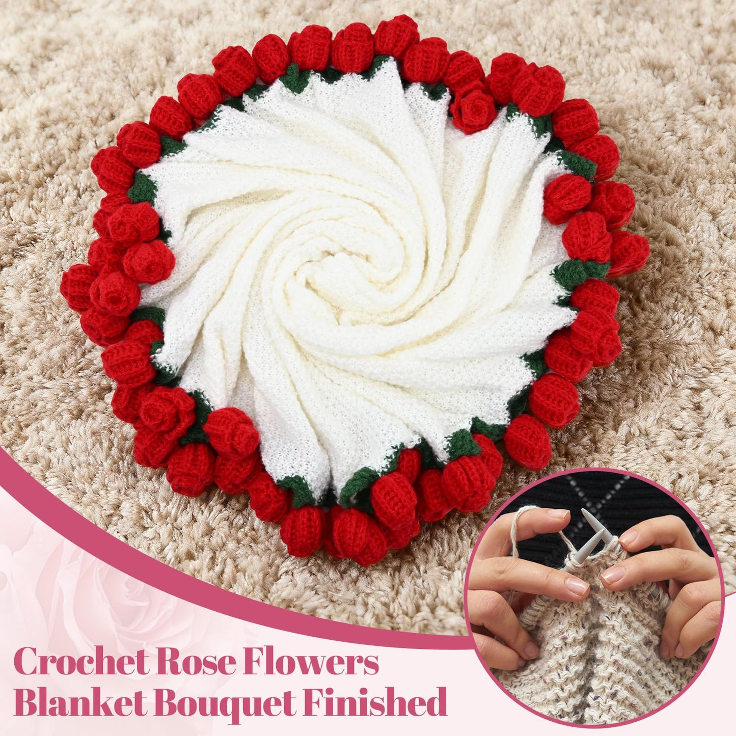 ZMJY Bouquet Blanket 3D Rose Flower Blanket, Ultra-Soft & Breathable Throw Blanket, Handmade Romantic Gift for Birthday, Wedding, Home Decor for Bed, Couch,(Medium)