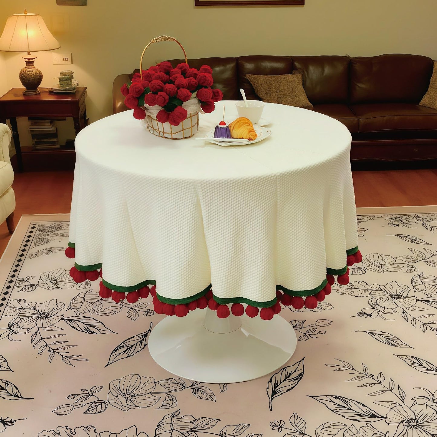 SoffMoiis Crochet Flowers Bouquet Blanket, Handmade Rose Blanket, 59 Inch Round Floral Soft and Romantic Gifts for Birthday, Mother's Day, Valentine's Day, Home Decor, Bed, Sofa