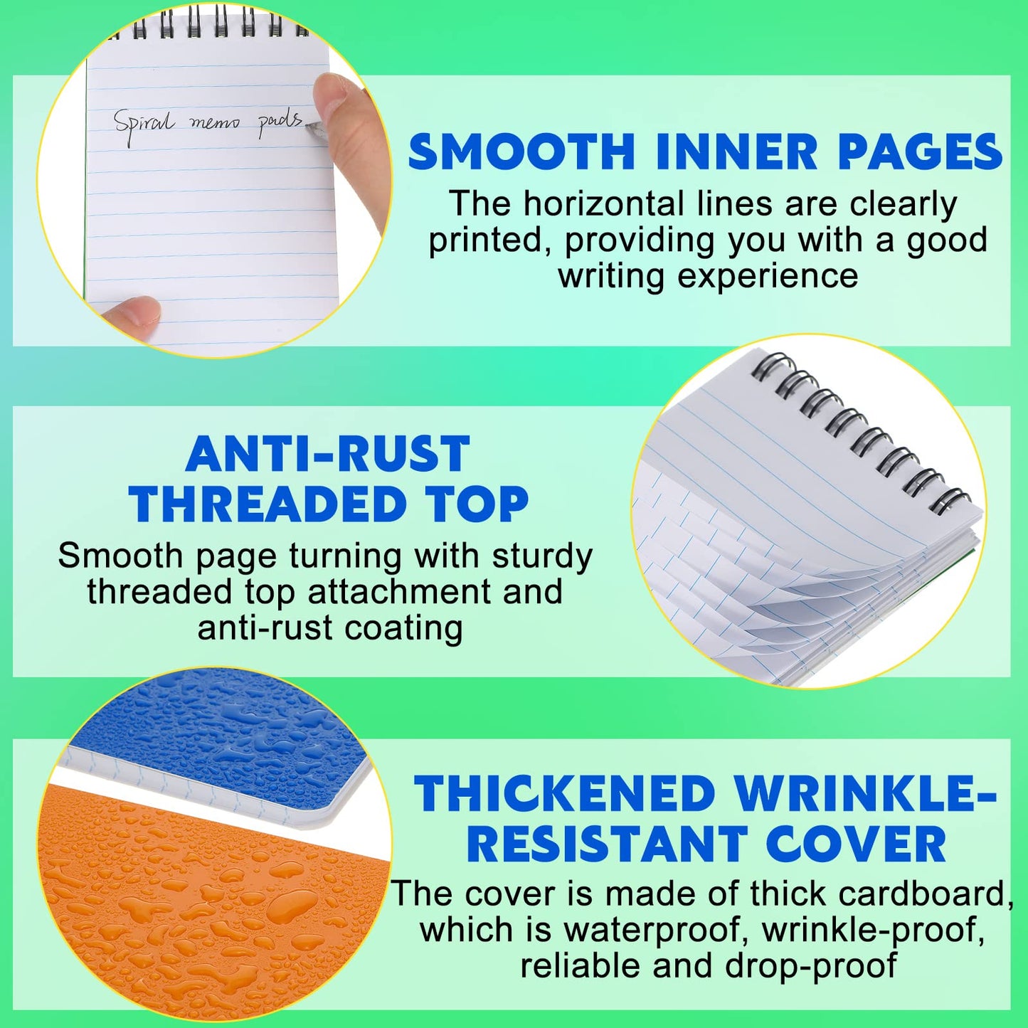 Meanplan 60 Pack Spiral Memo Pads 3 x 5 Inch Spiral Journal Lined Wirebound College Ruled Notebook Solid Colors, 75 Sheets/pad, Notebook for School Travel Office Business Supplies
