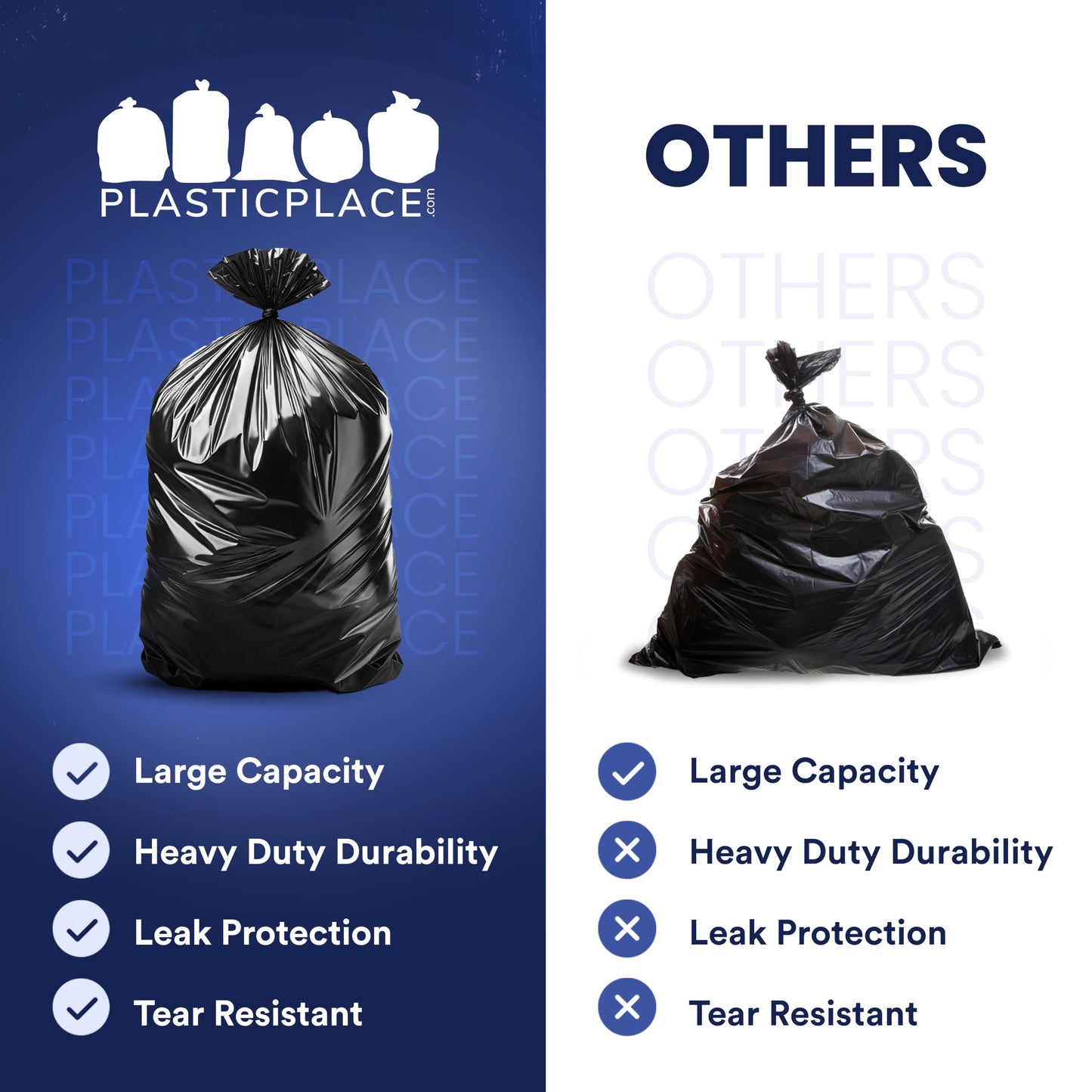 Plasticplace Contractor Garbage Bags: 55 Gallon Trash Bags Heavy Duty, Big Black Trash Bags, 36"x58", 6.0 Mil, Pack of 20