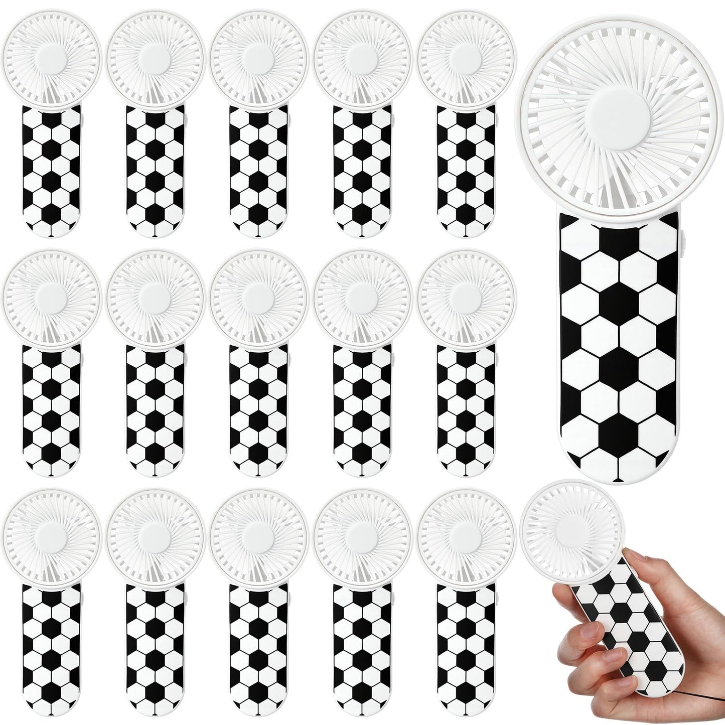 Honoson 18 Pcs Soccer Party Favors Mini Portable Handheld Fan Bulk with Lanyard for Team Gift Softball Goodie Bags Game Outdoor Sport Party, Battery Not Include