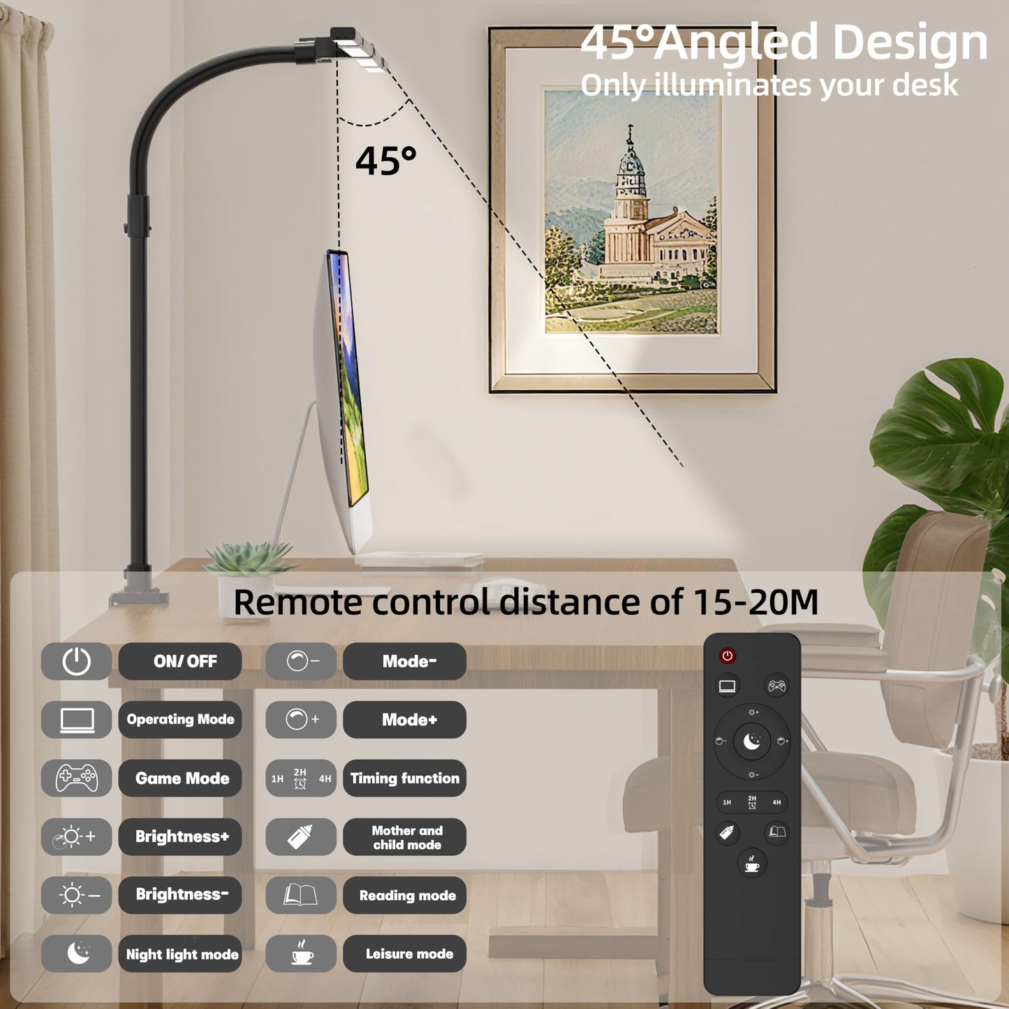 CJJFACA 24W LED Desk Lamp with Clamp, Eye-Care Adjustable Gooseneck Mission Light, Glare-Free Illumination, for Study, Reading, Workbench (Black)